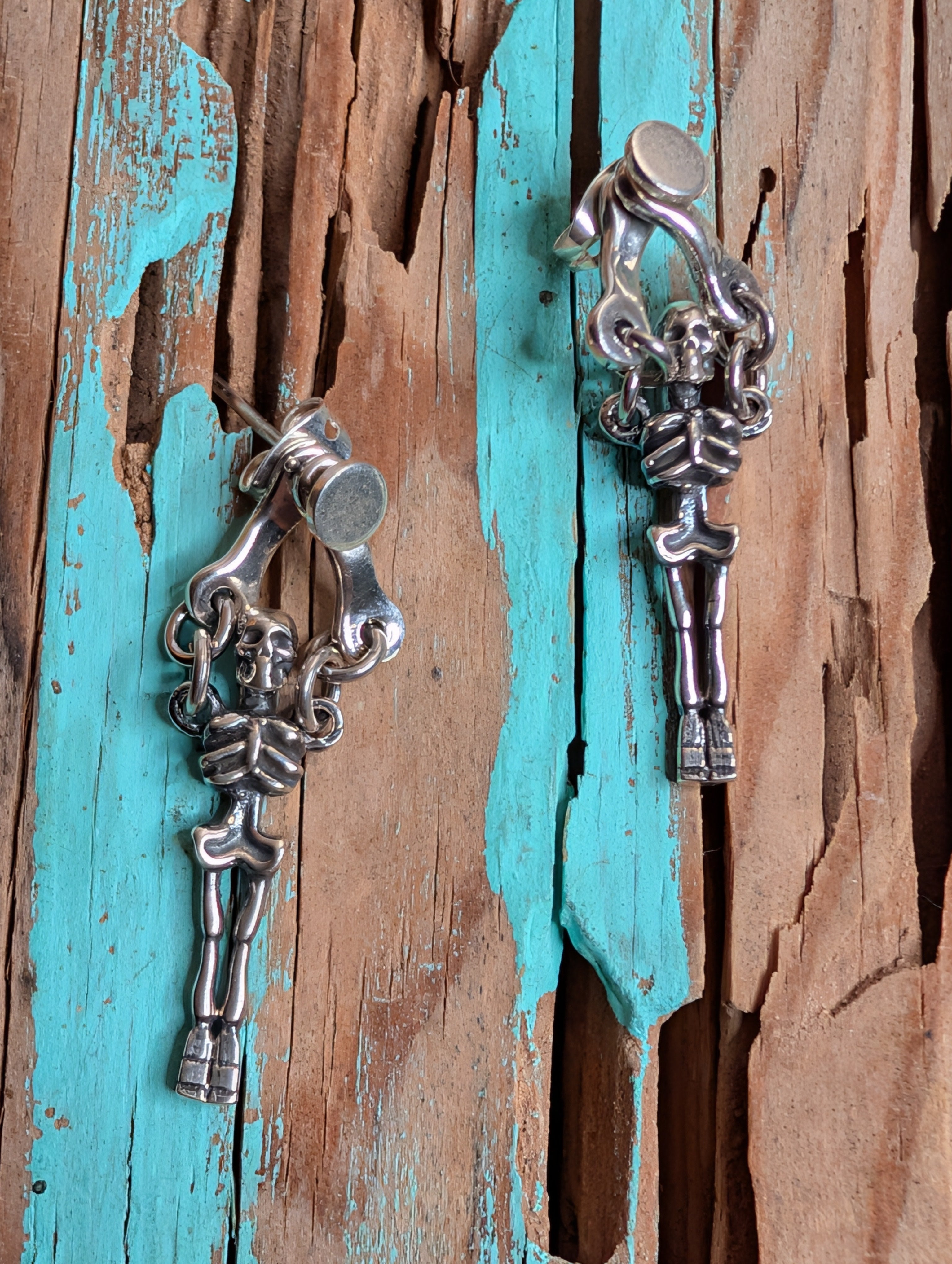 Sterling Silver Halloween Gothic Skeleton Dangle Earrings On Post
