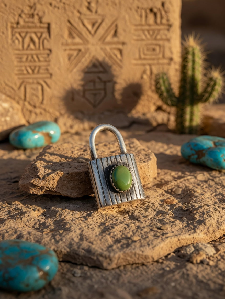 Sterling Silver Padlock Pendant with Sonoran Mountain Stone Accent