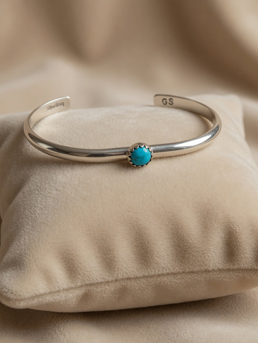 Handcrafted Sterling Silver Turquoise Kid's Cuff Bracelet