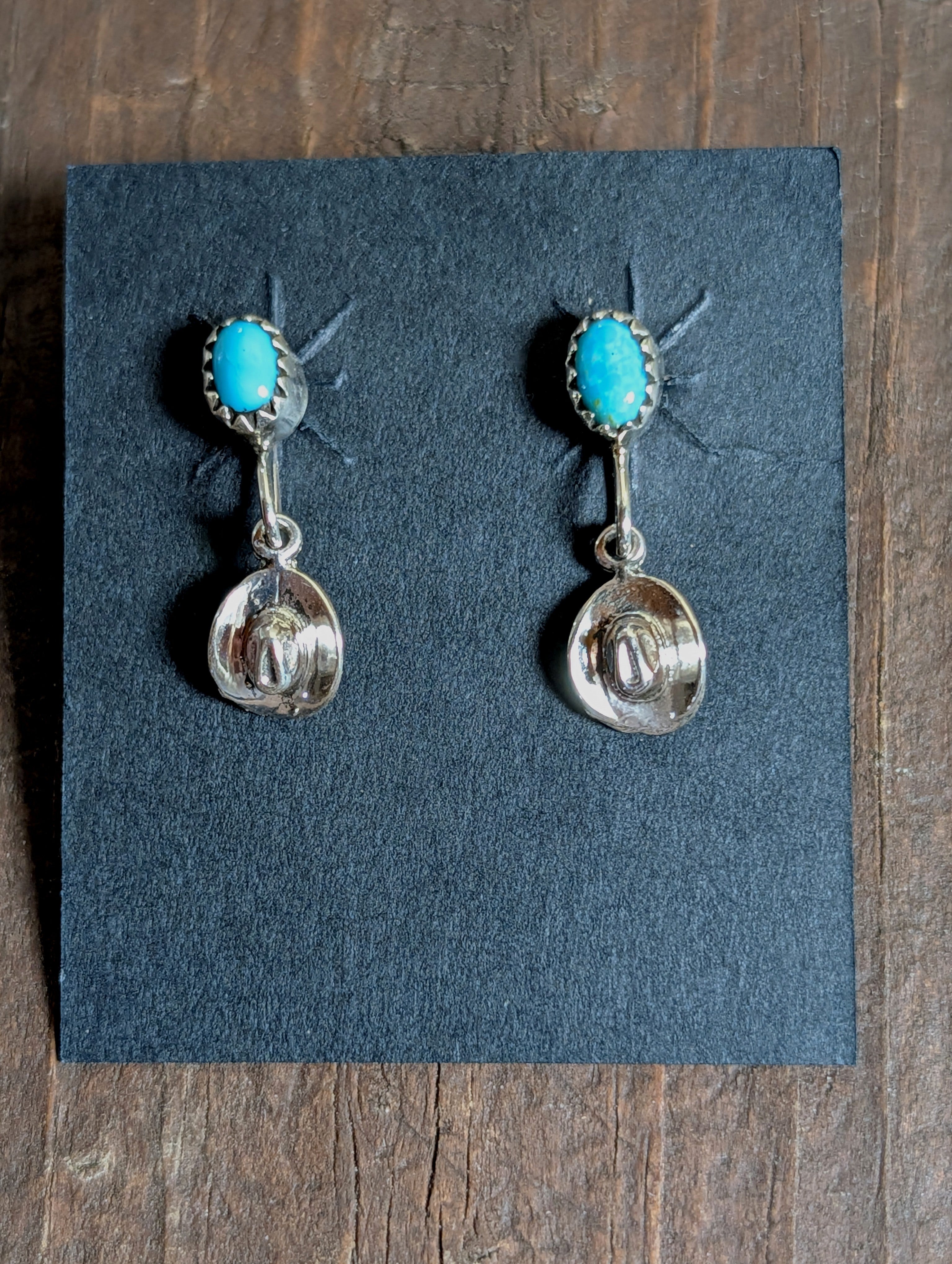 Cowboy Hat Turquoise Sterling Silver Dangle Earrings