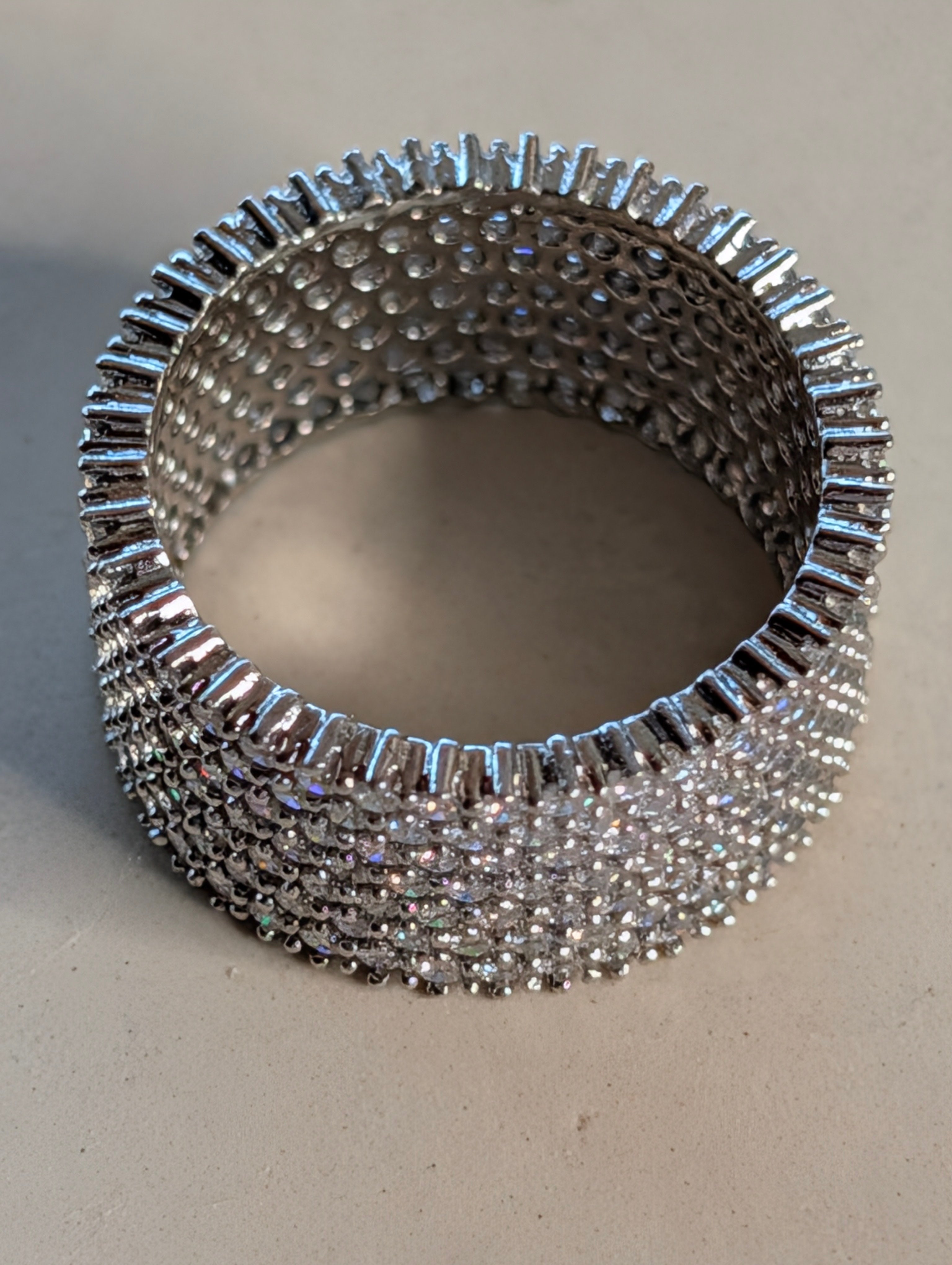 Sterling Silver CZ Fully Paved Shimmering Stone Inlay Wide Band Ring Size 8.5