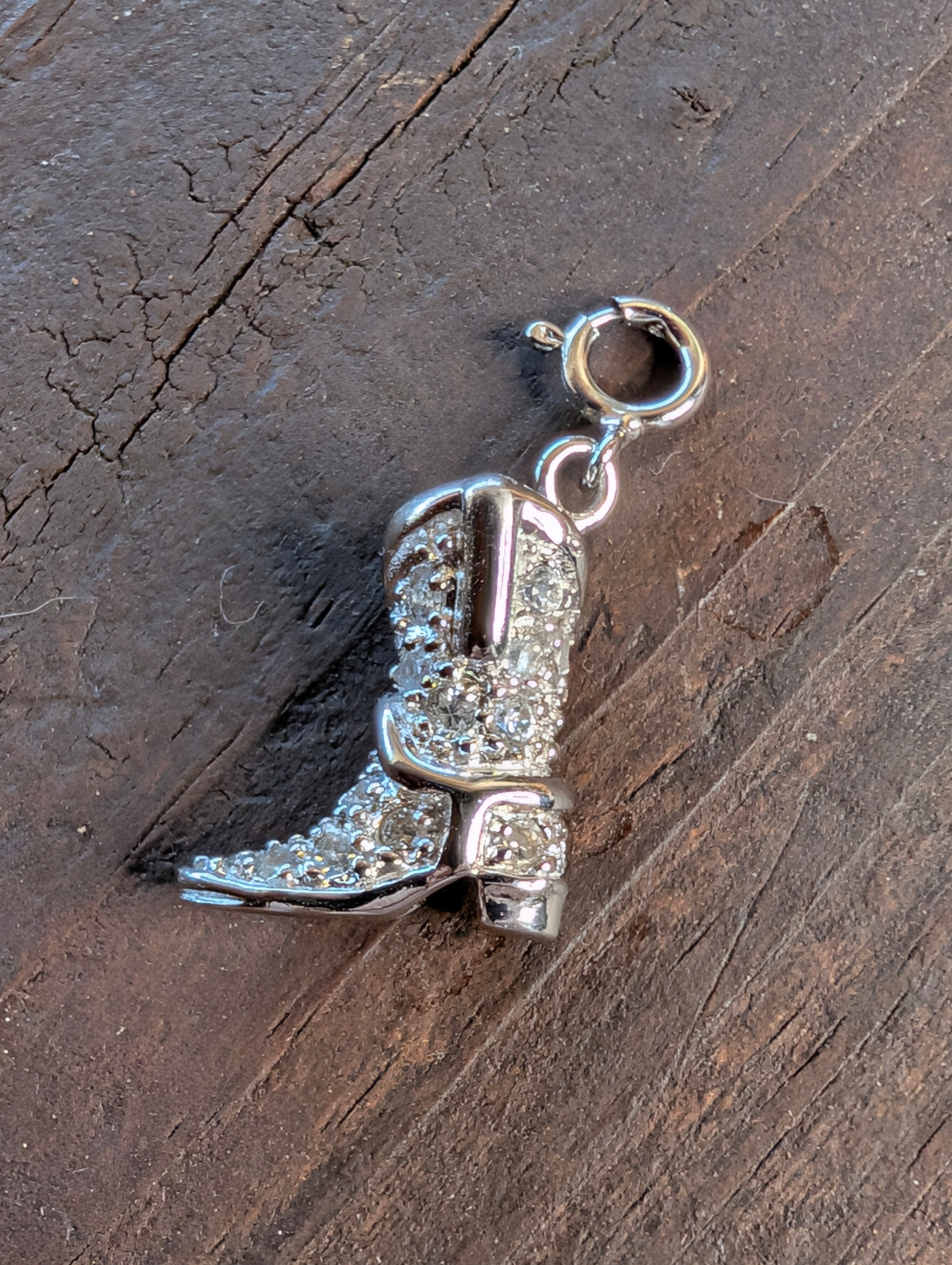 Sterling Silver Detailed CZ Cowboy Boot Charm