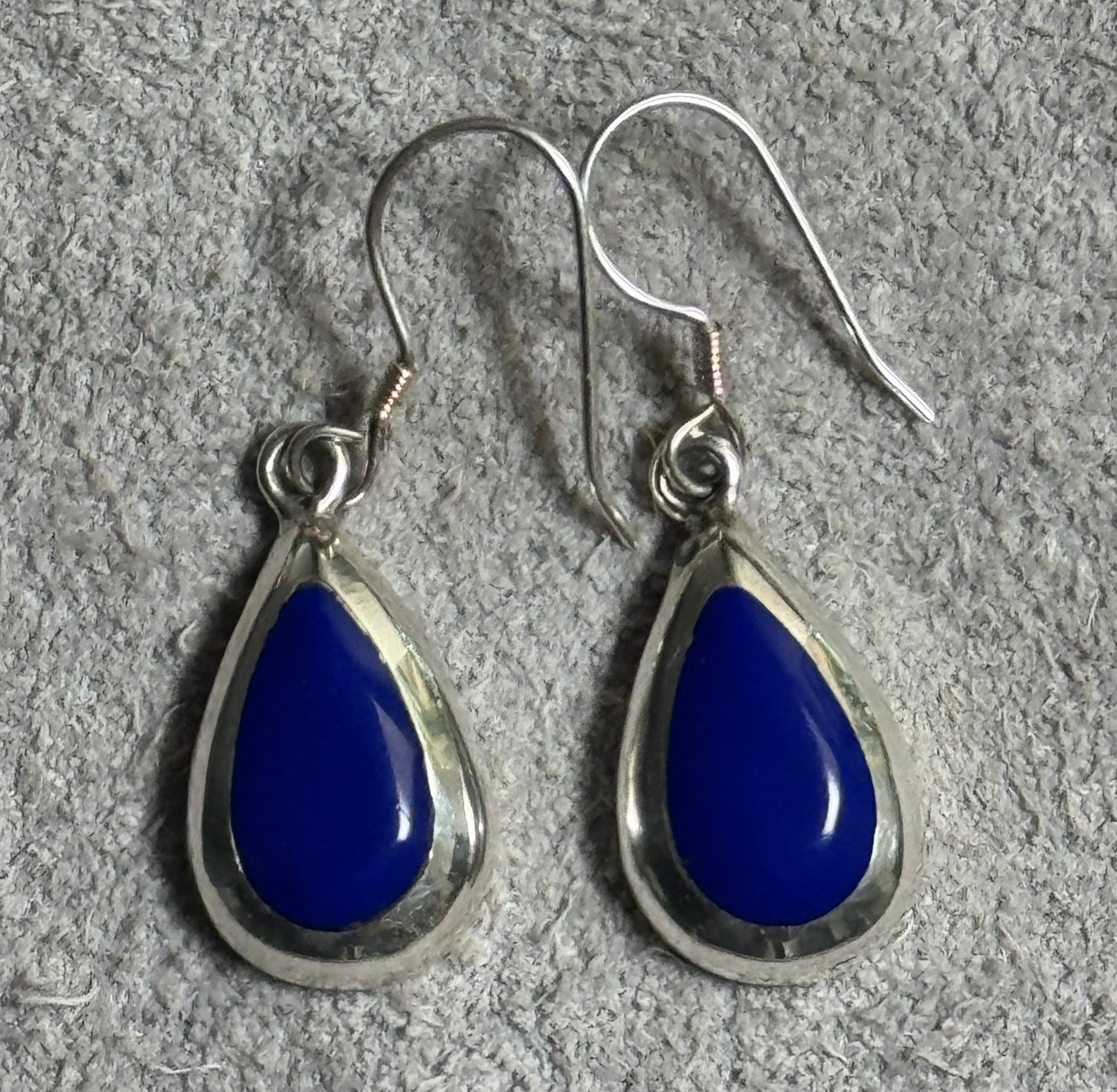 Blue Lapis Teardrop Sterling Silver Hook Earrings