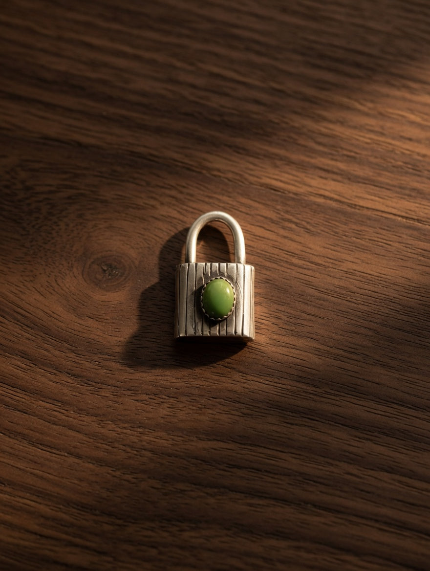 Sterling Silver Padlock Pendant with Sonoran Mountain Stone Accent