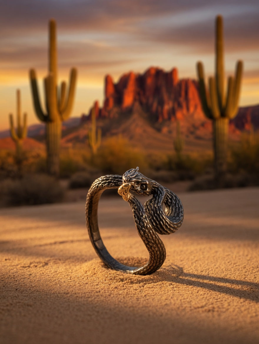 Oxidized Sterling Silver 18k Gold Rattlesnake Ring
