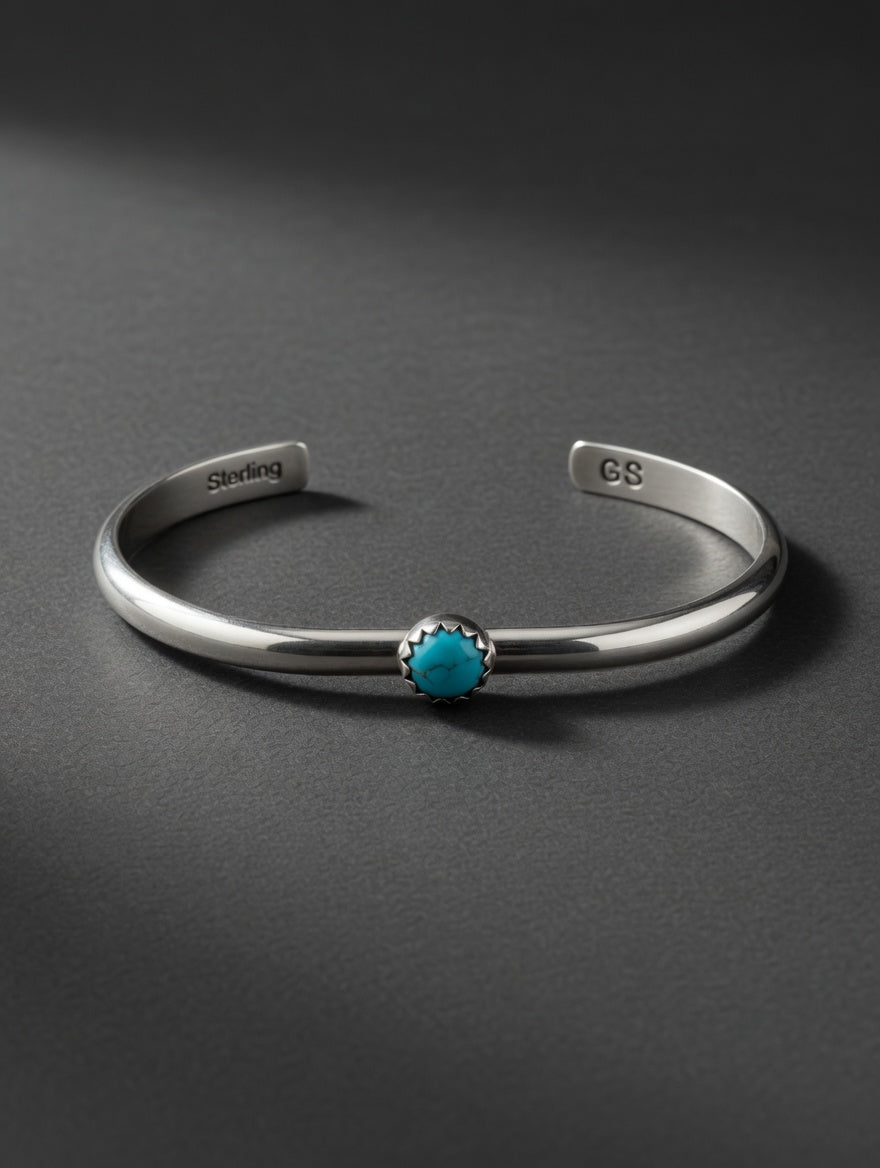 Handcrafted Sterling Silver Turquoise Kid's Cuff Bracelet