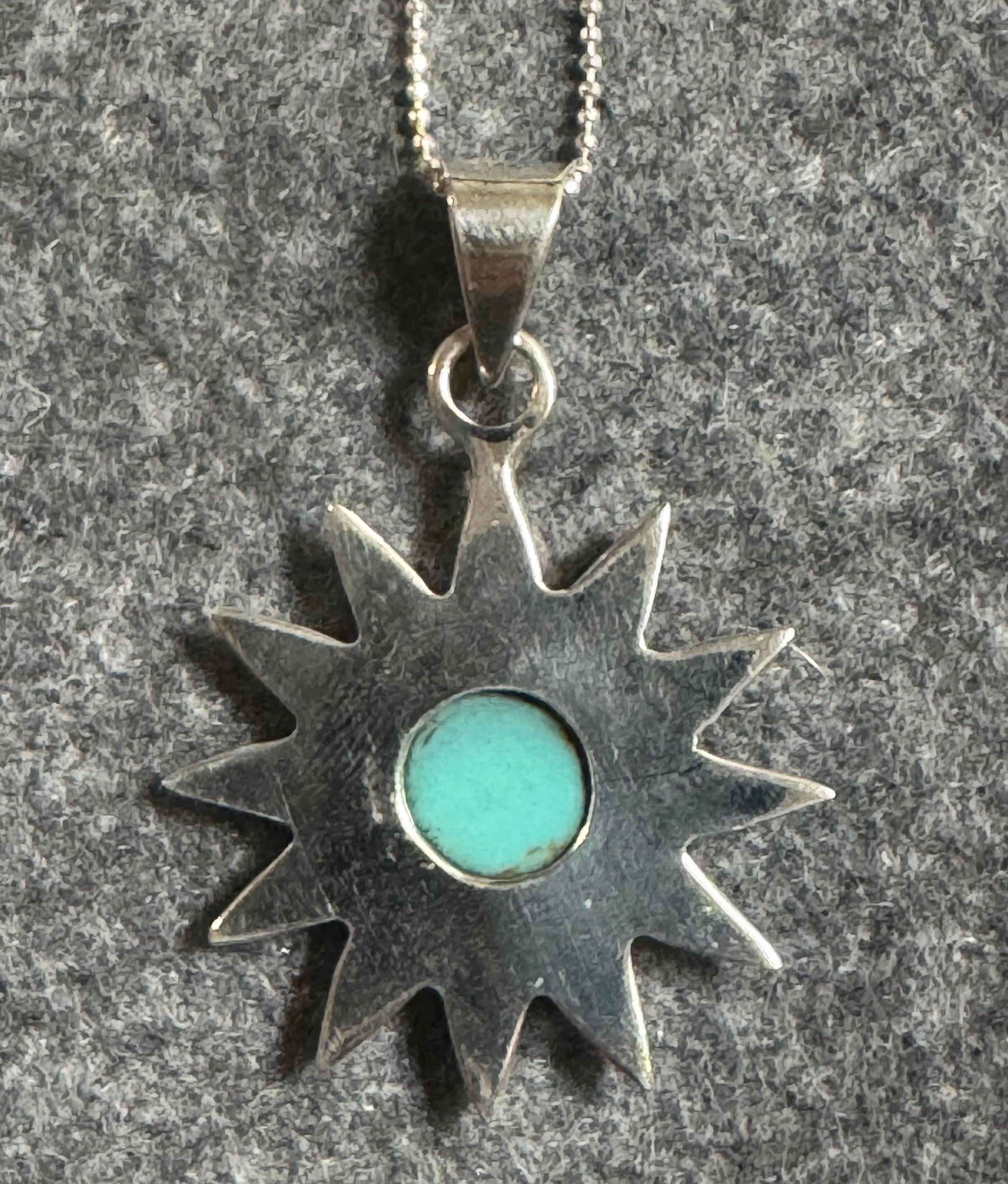 Turquoise Mini Sunburst Flower Pendant & Sterling Silver Necklace