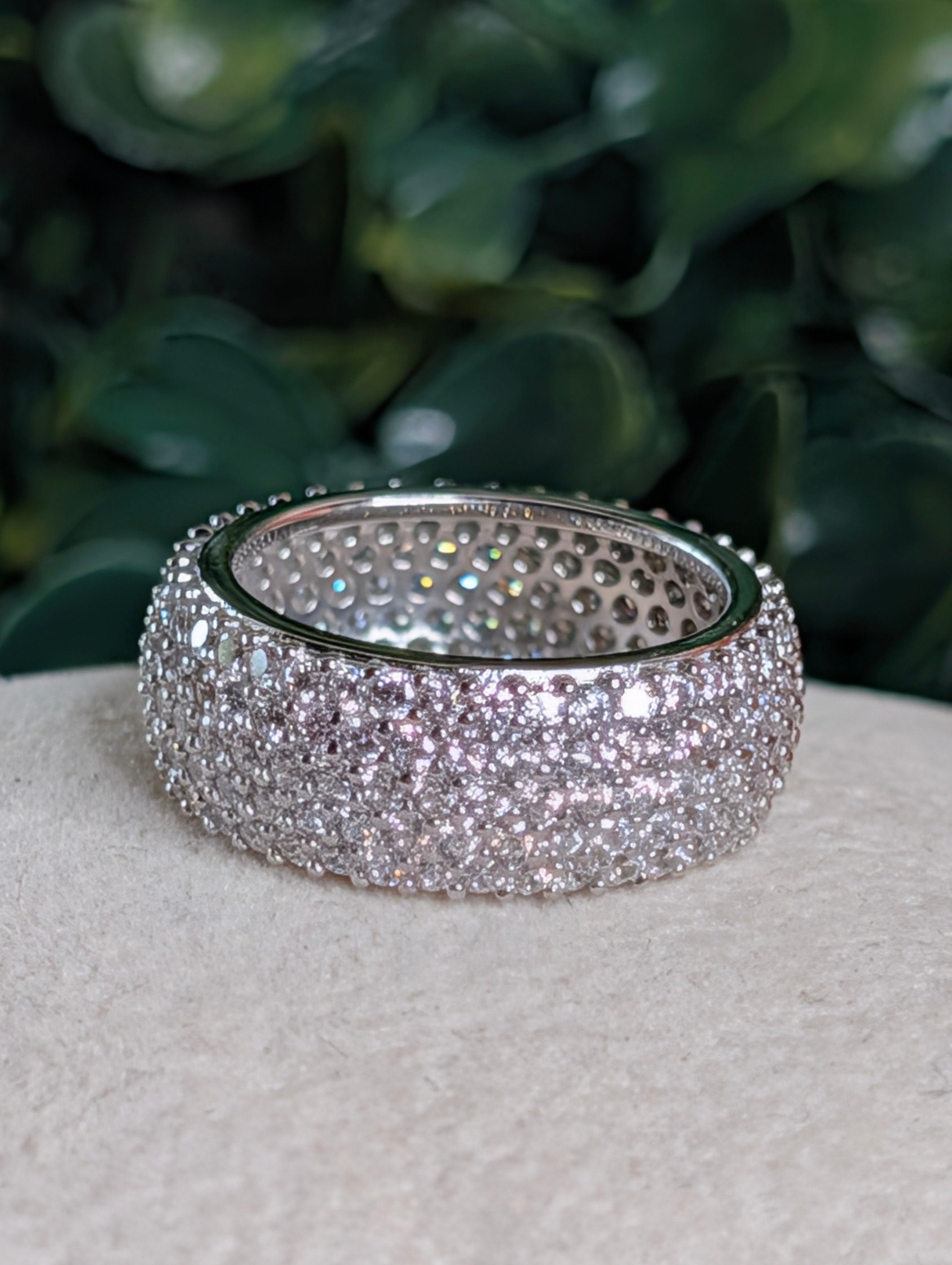 Sterling Silver CZ Fully Paved GemStone Inlay Ring Size 5.5