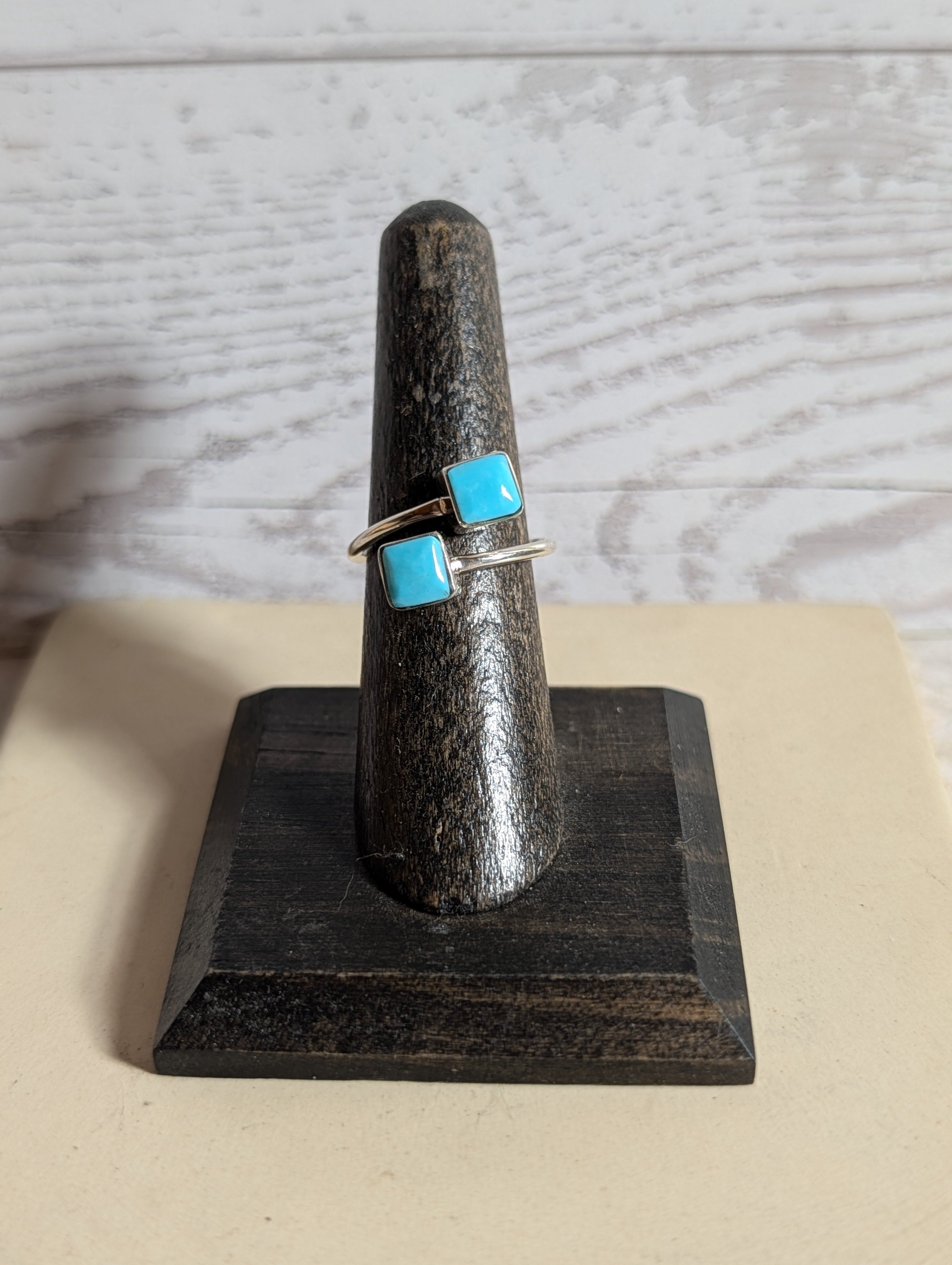 Wraparound Double Stone Turquoise Sterling Silver Adjustable Ring