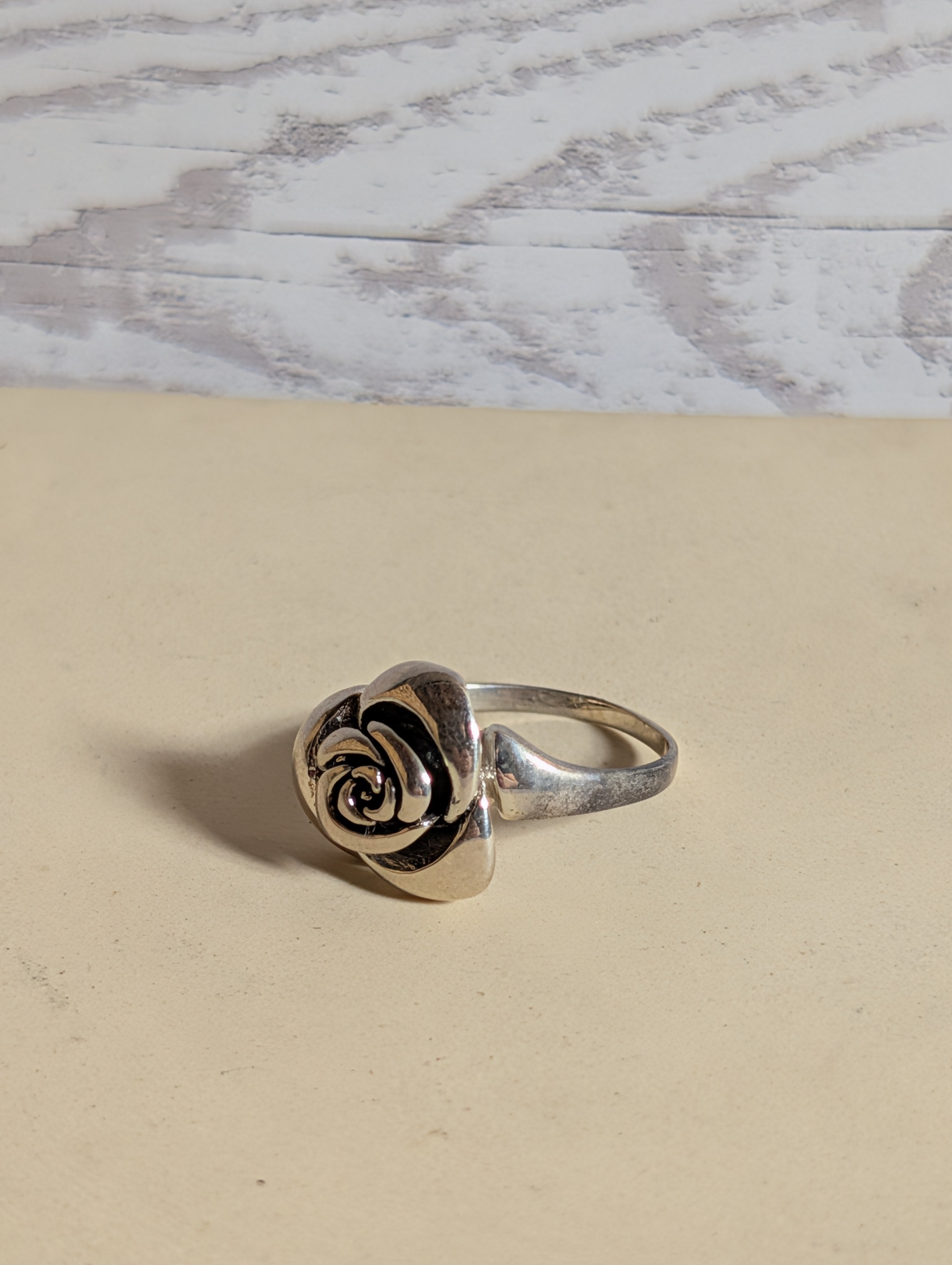 Sculpted Rose Flower Ring Size 7.5