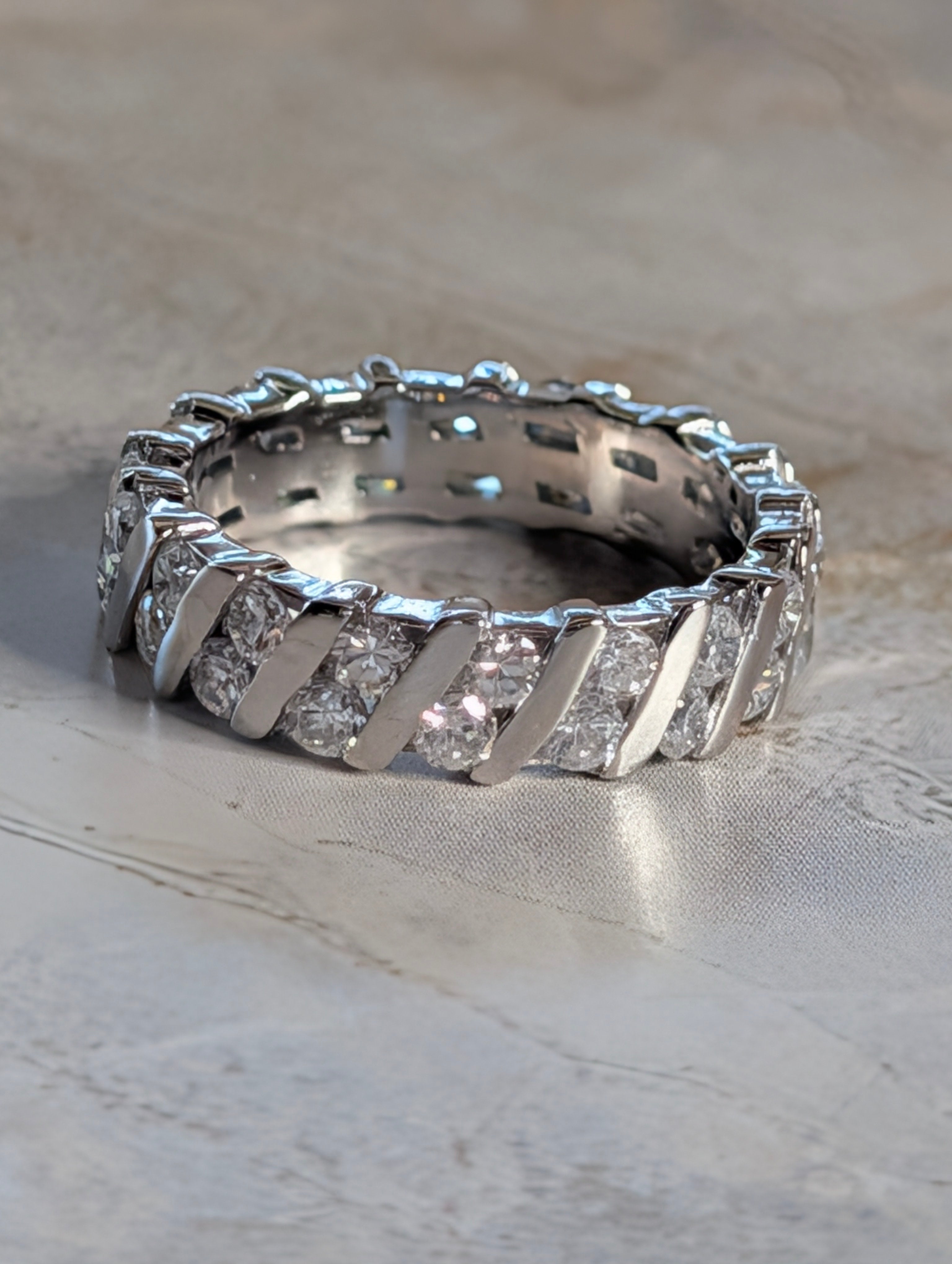 Sterling Silver CZ Shimmering Stone Inlay Wide Band Ring Size 7