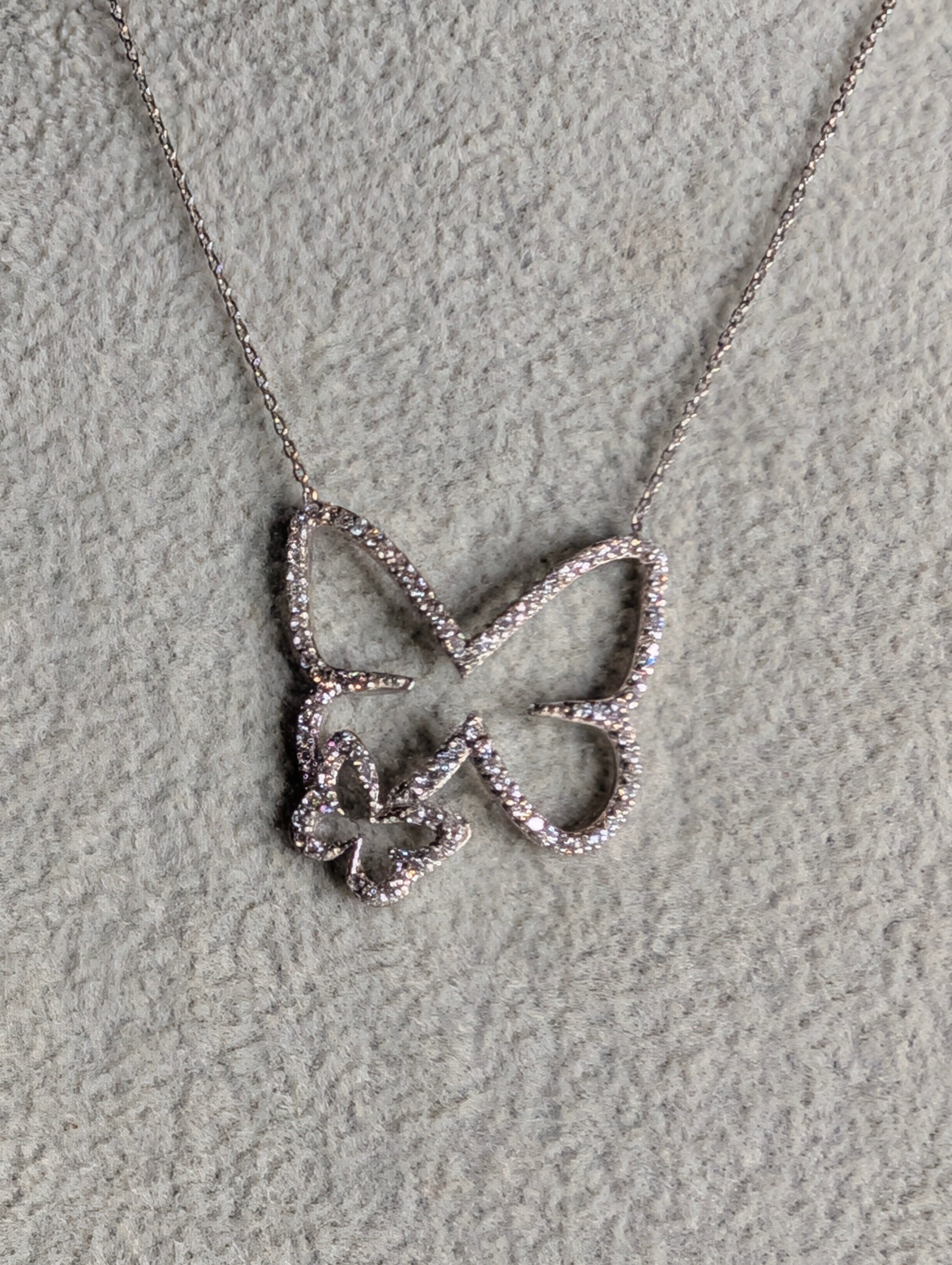 Sterling Silver CZ Double Butterfly Outline Necklace