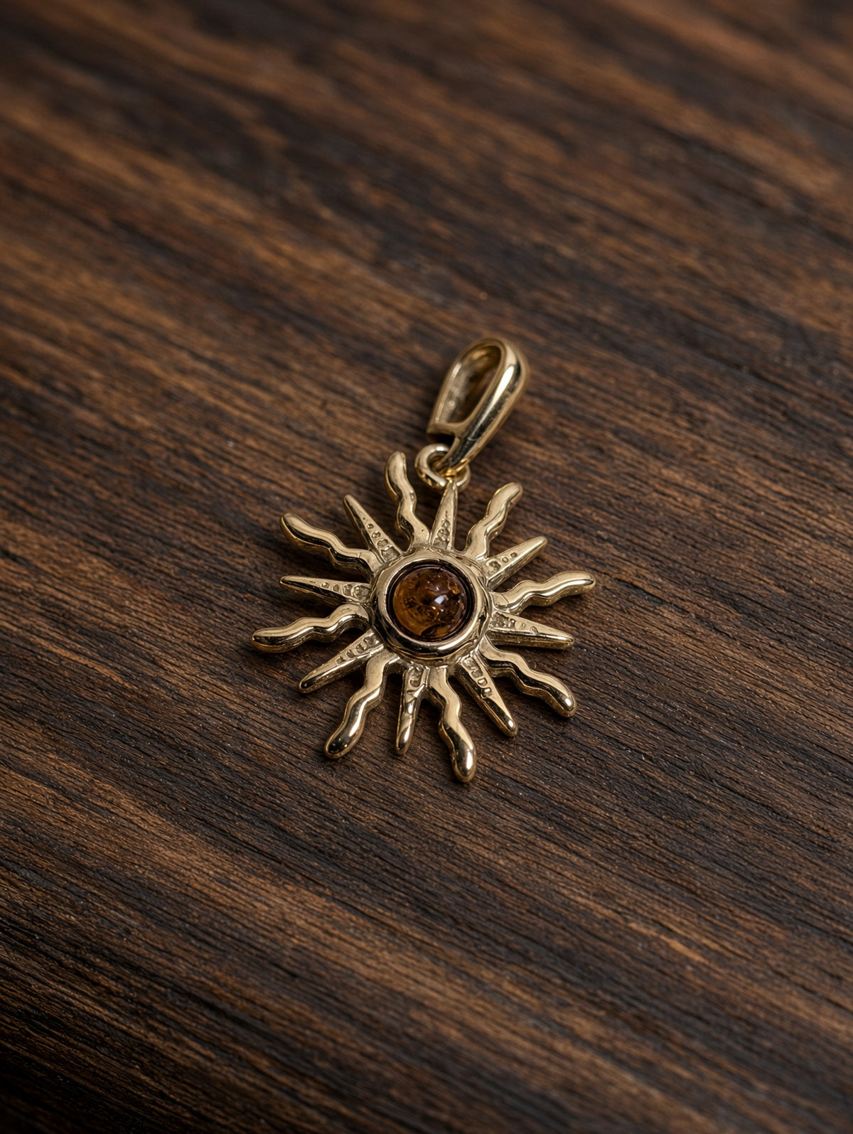 Handmade Sunburst 14k Gold Plated Honey Cognac Cabochon Pendant