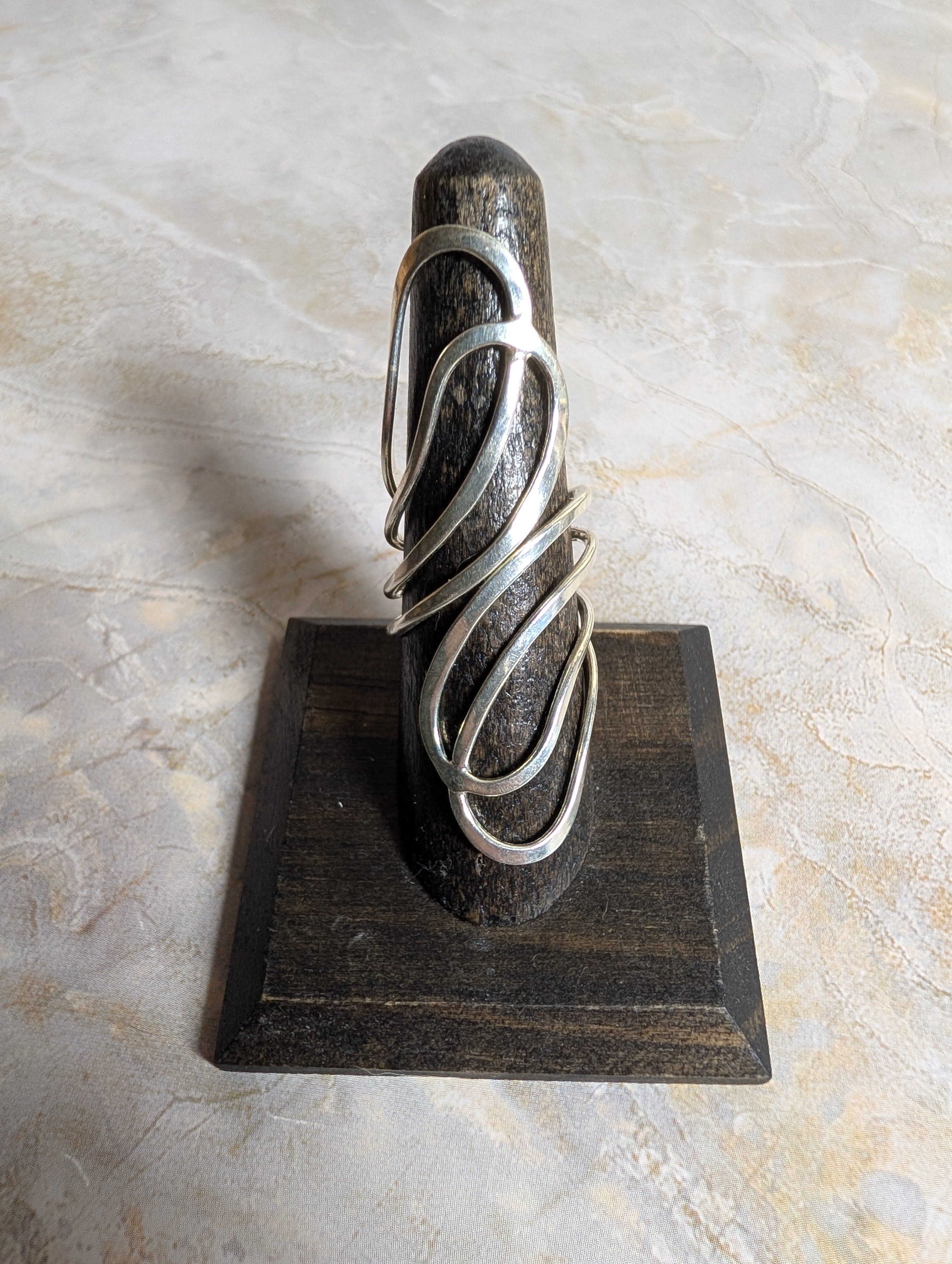 Sterling Silver Abstract Wire Wrapped Spiral Swirl Ring Size 7.5