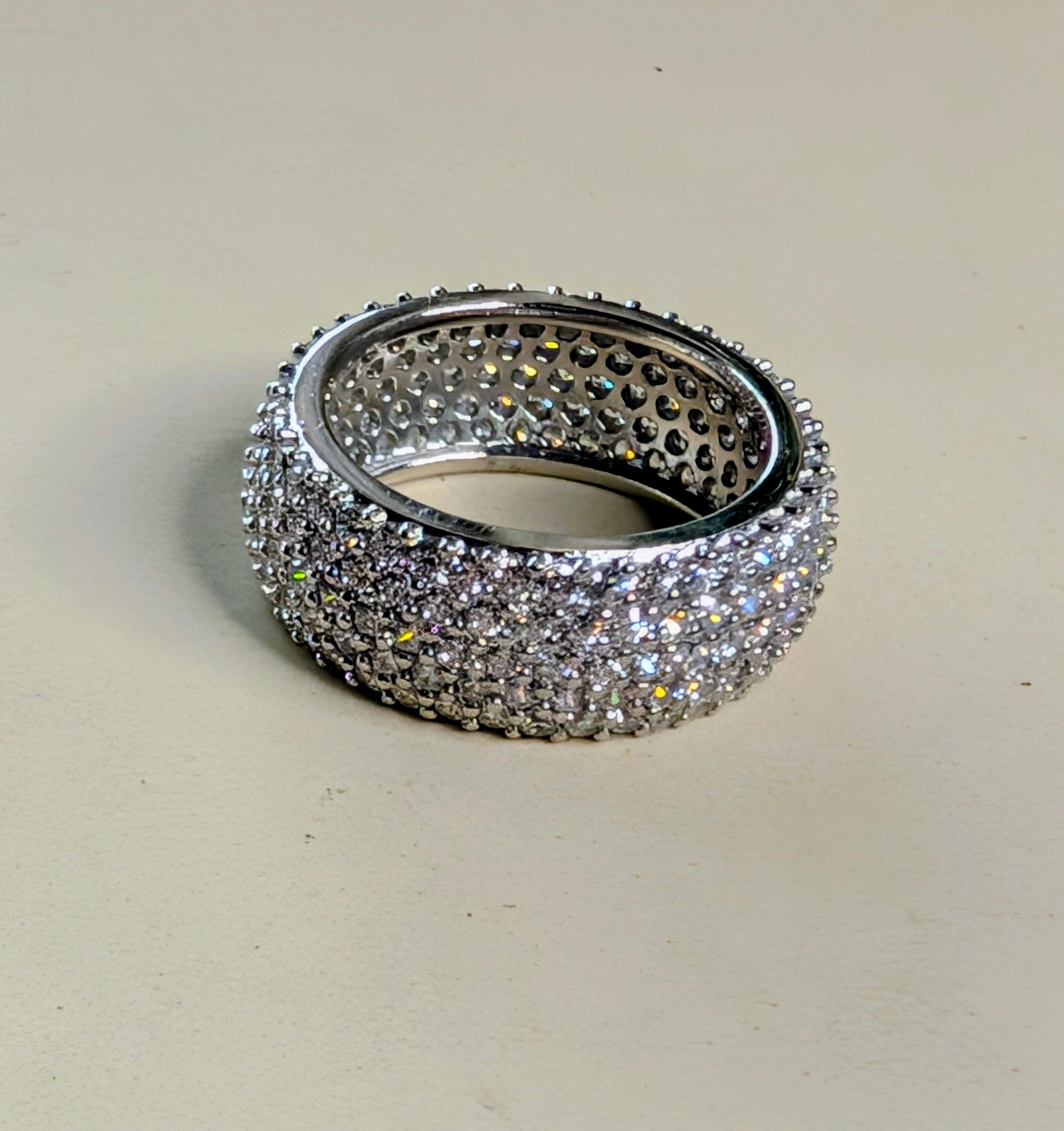 Sterling Silver CZ Fully Paved GemStone Inlay Ring Size 5.5