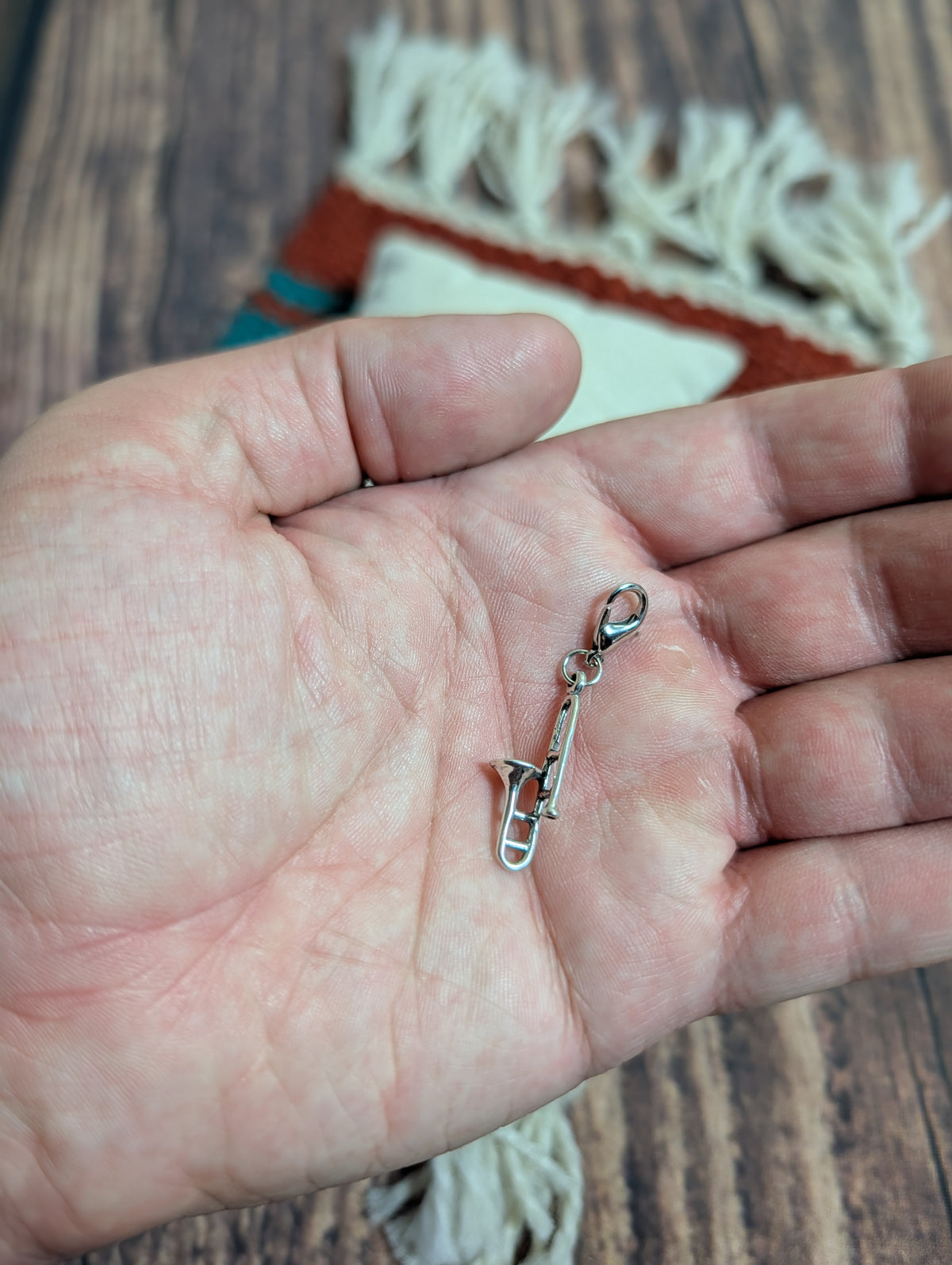 Handcrafted Trombone Musical Instrument Charm Sterling Silver
