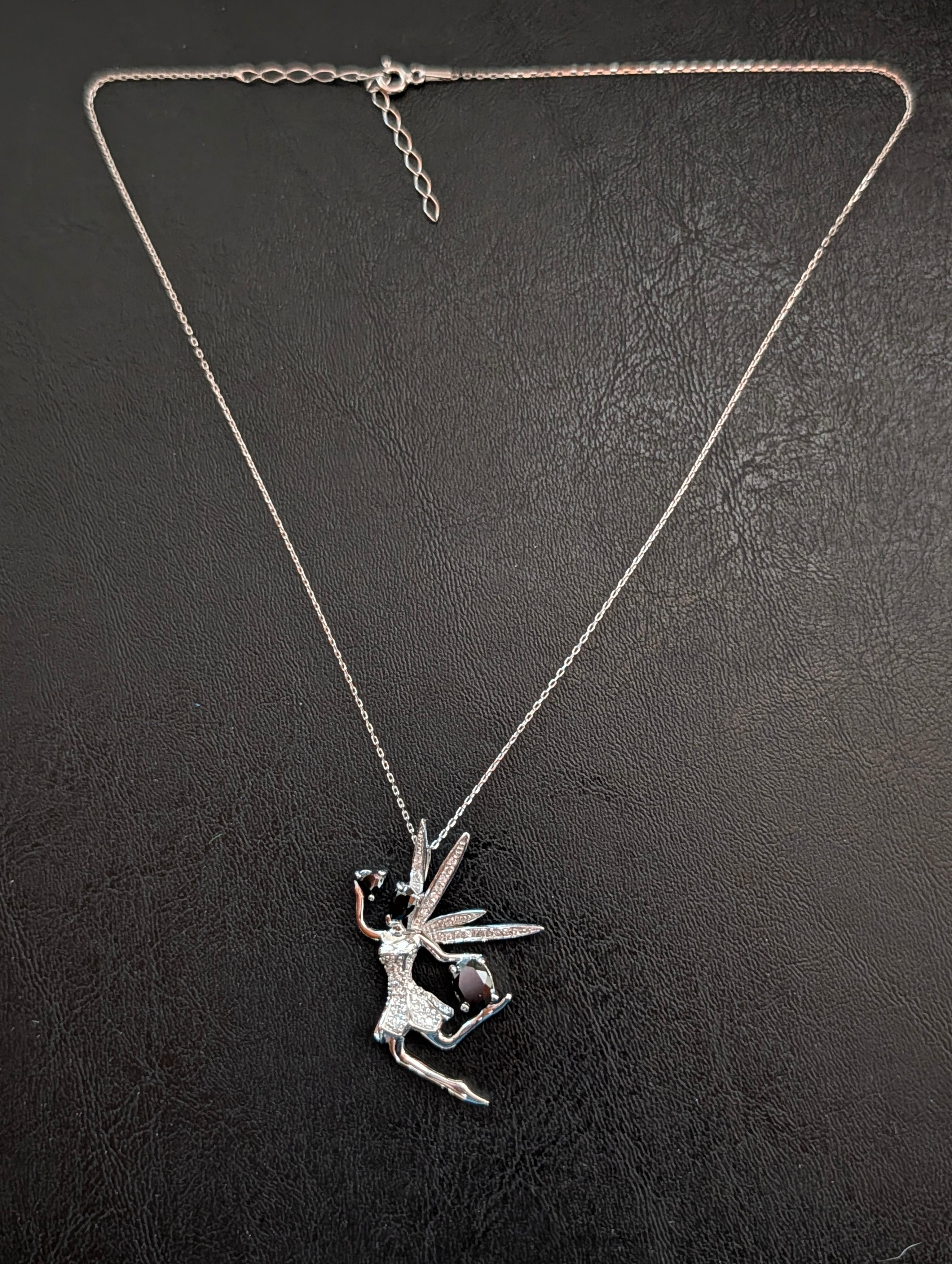 Sterling Silver CZ & Black Onyx Fairy Pendant Necklace
