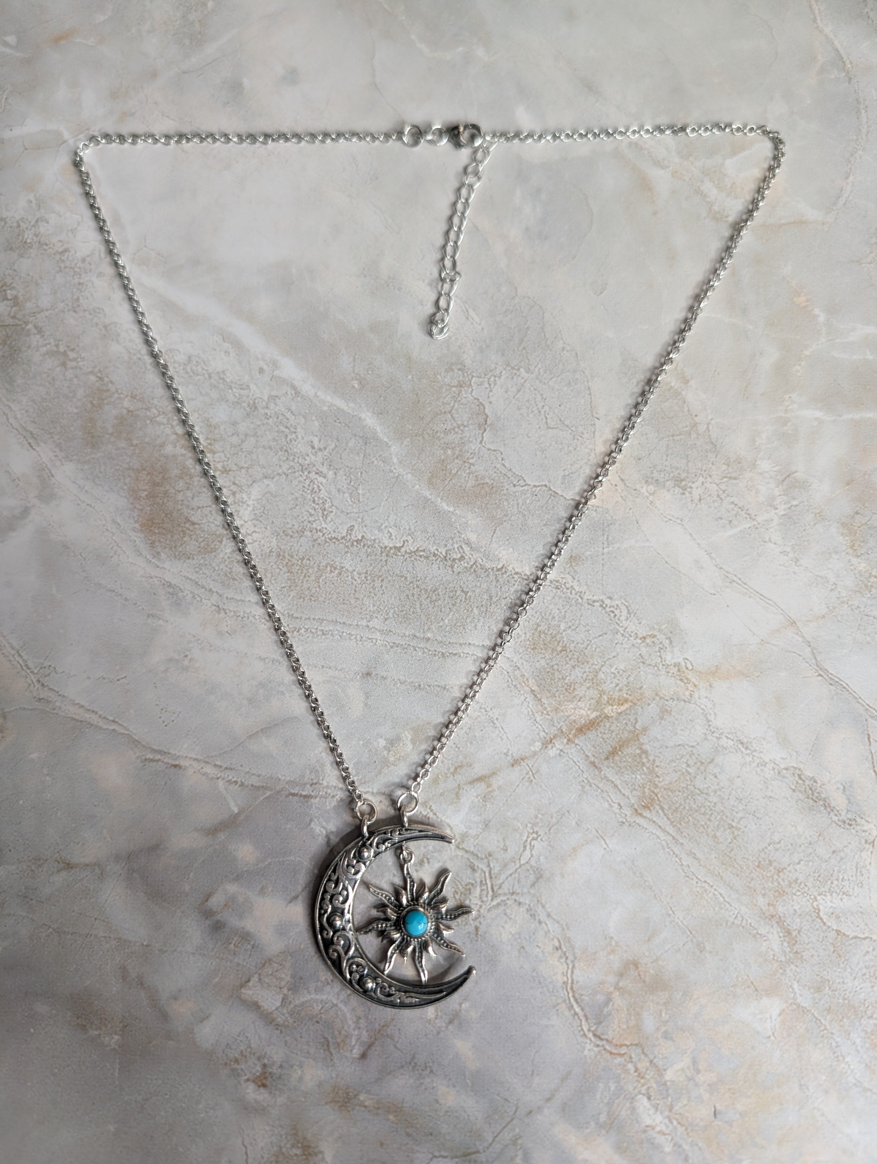 Kingman Turquoise Crescent Sterling Silver Moon and Star Necklace