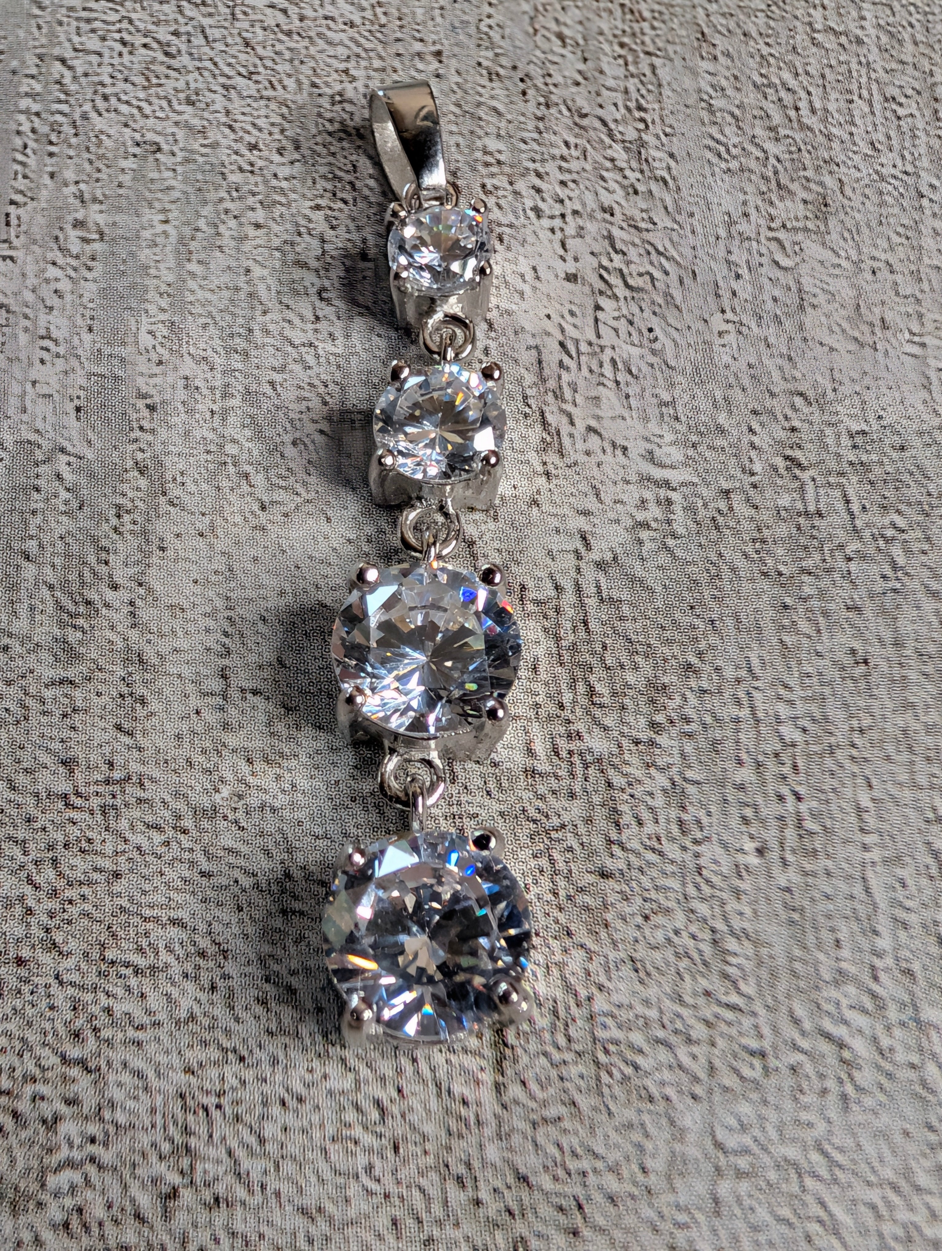 Sterling Silver Four Stone CZ Dangle Earrings & Pendant Set