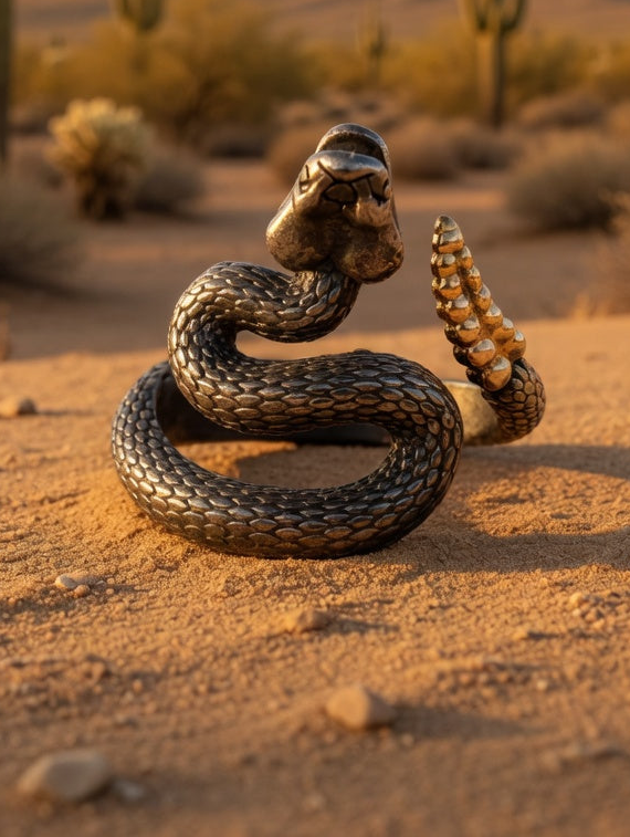 Oxidized Sterling Silver 18k Gold Coiled Rattlesnake Ring