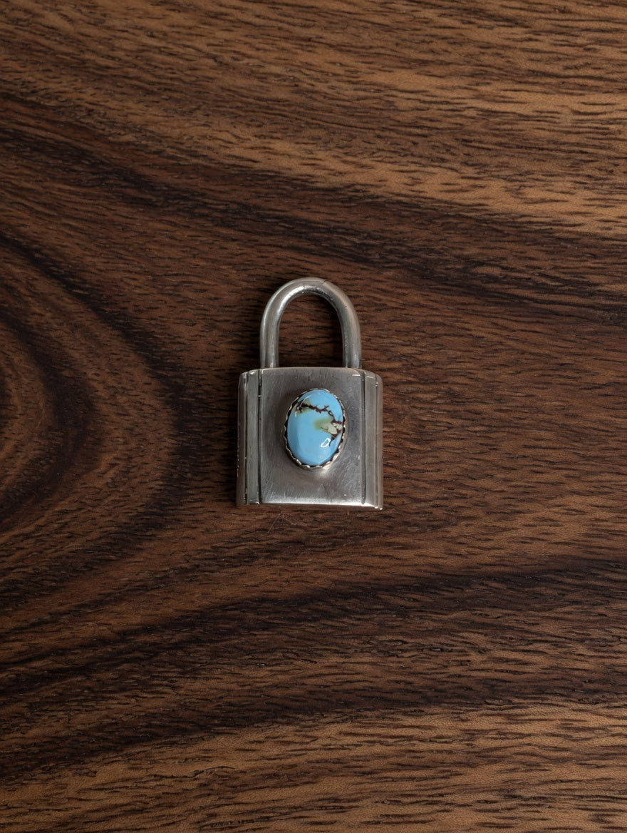 Sterling Silver Padlock Pendant with Golden Hills Stone Accent