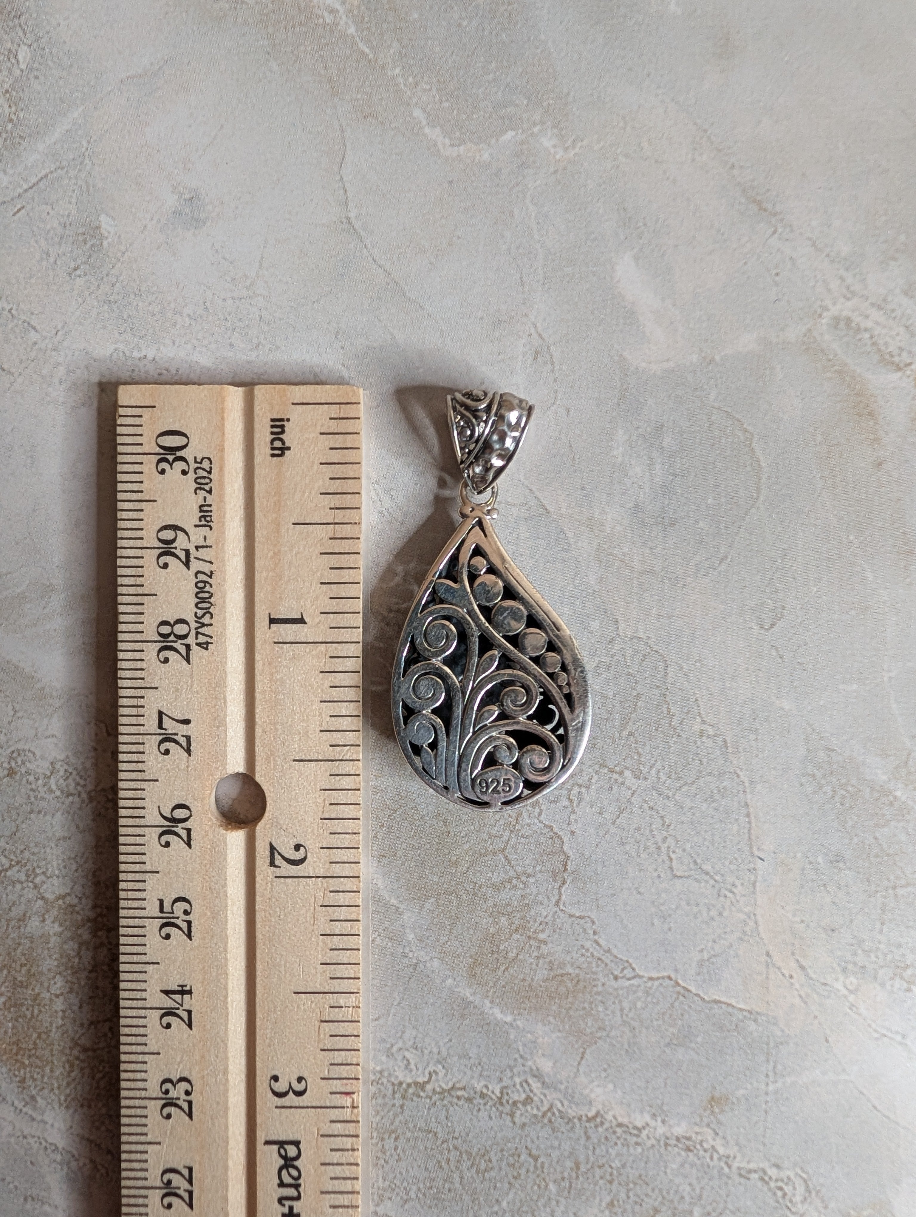 Sterling Silver Tear Drop Shaped Ornate Filigree Medallion Pendant