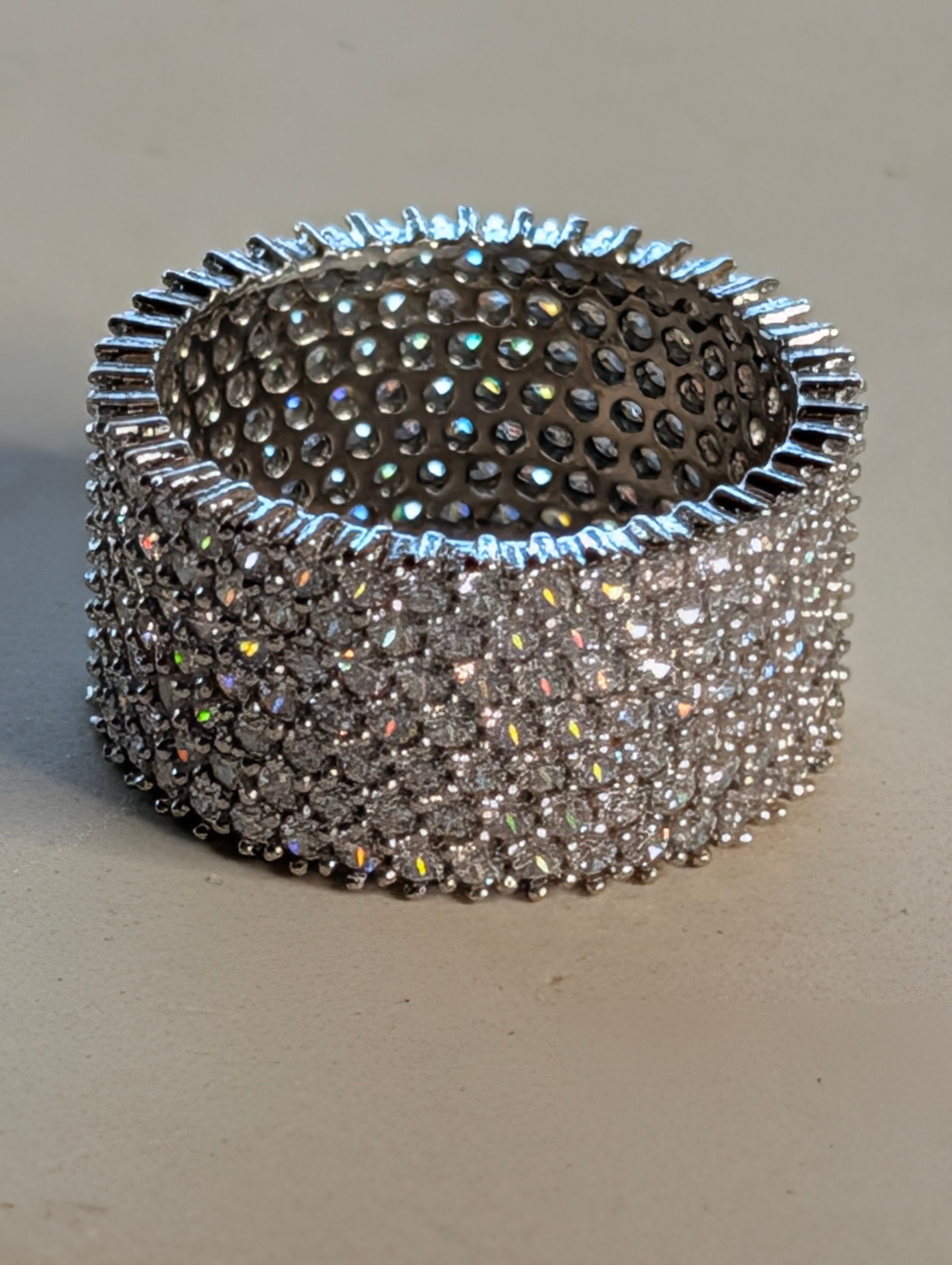 Sterling Silver CZ Fully Paved Shimmering Stone Inlay Wide Band Ring Size 8.5