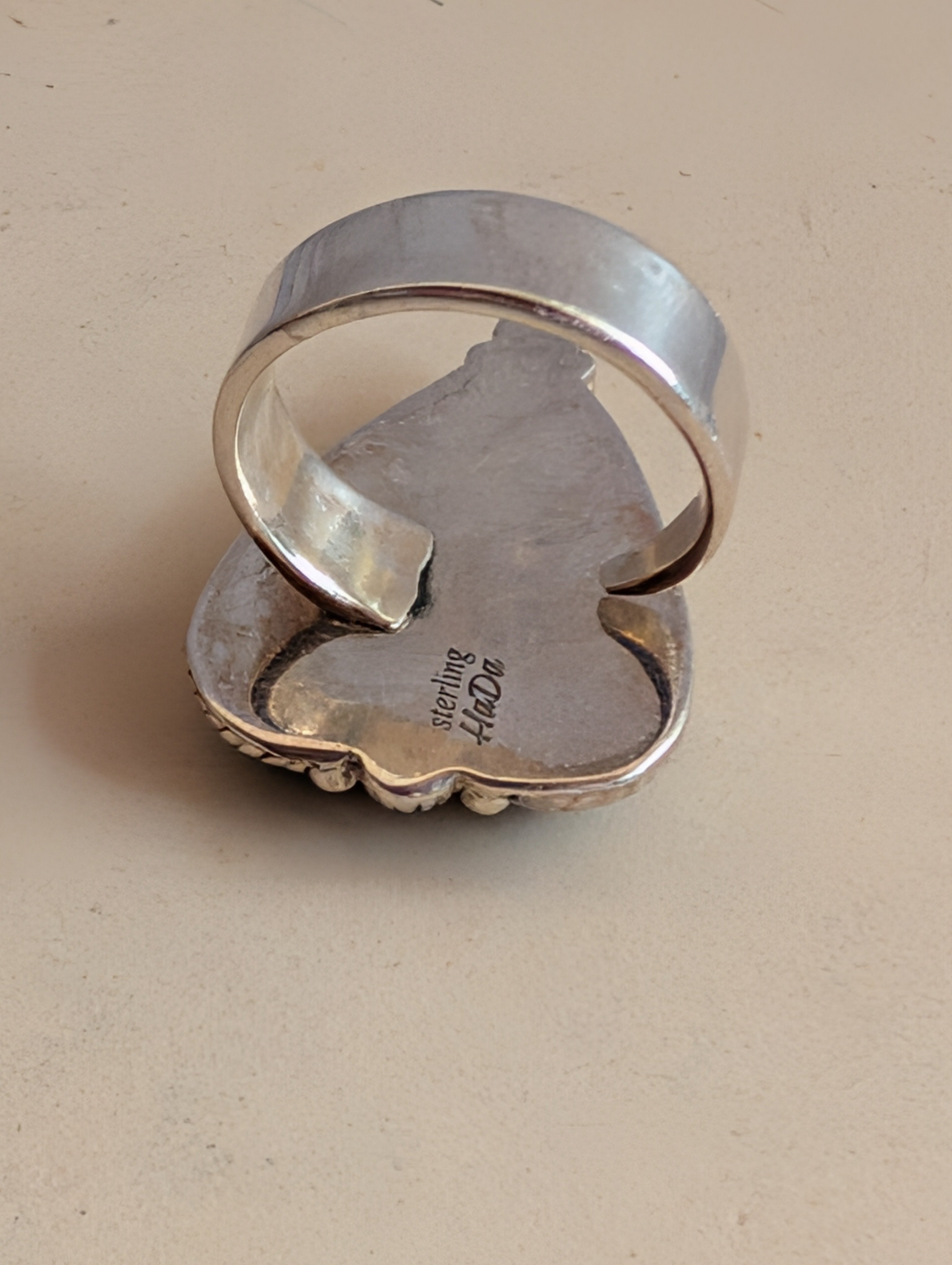 Pink Dahlia Heart Shaped Sterling Silver Adjustable Ring