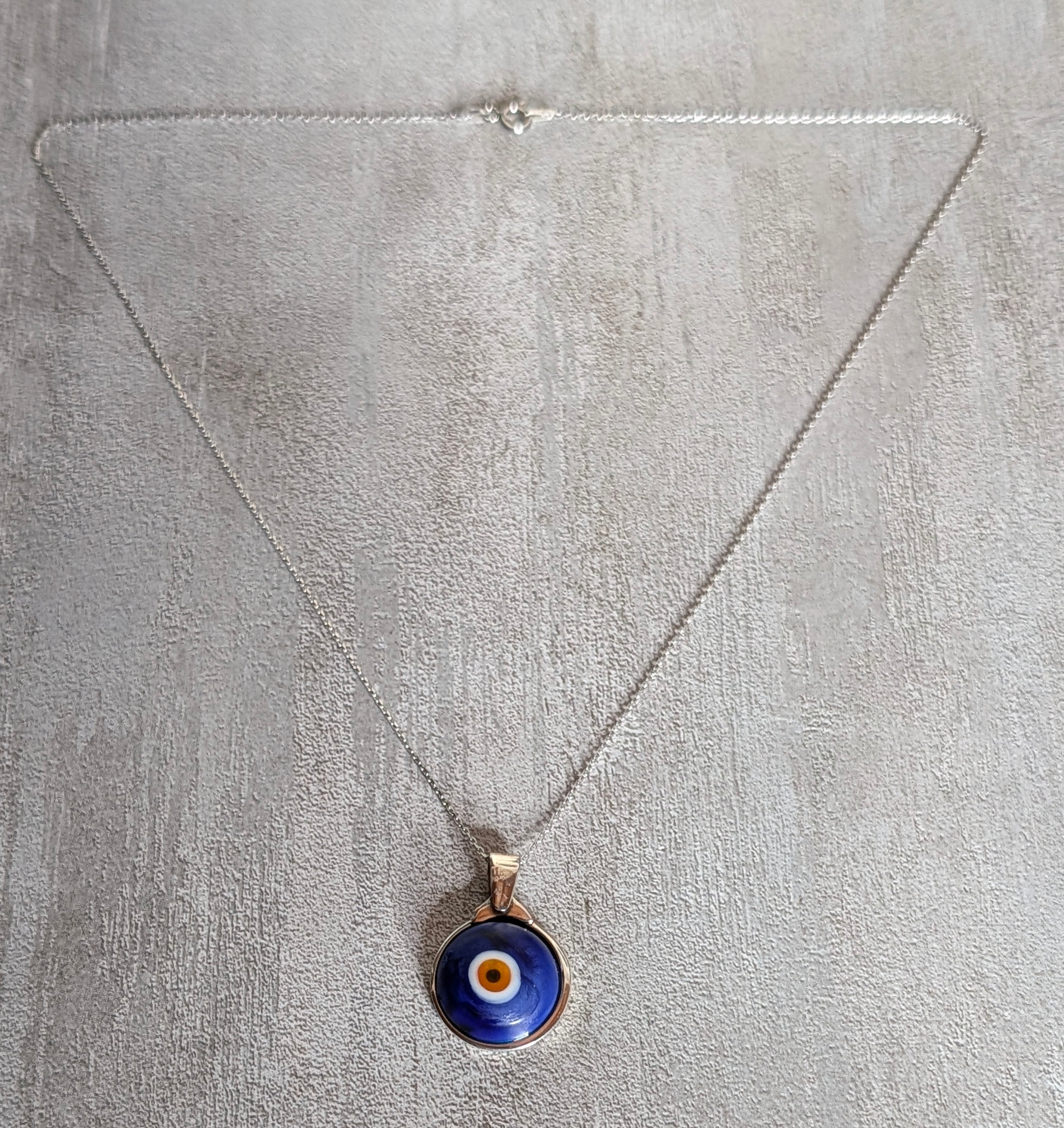 Sterling Silver & Blue Lapis Evil Eye Pendant Necklace