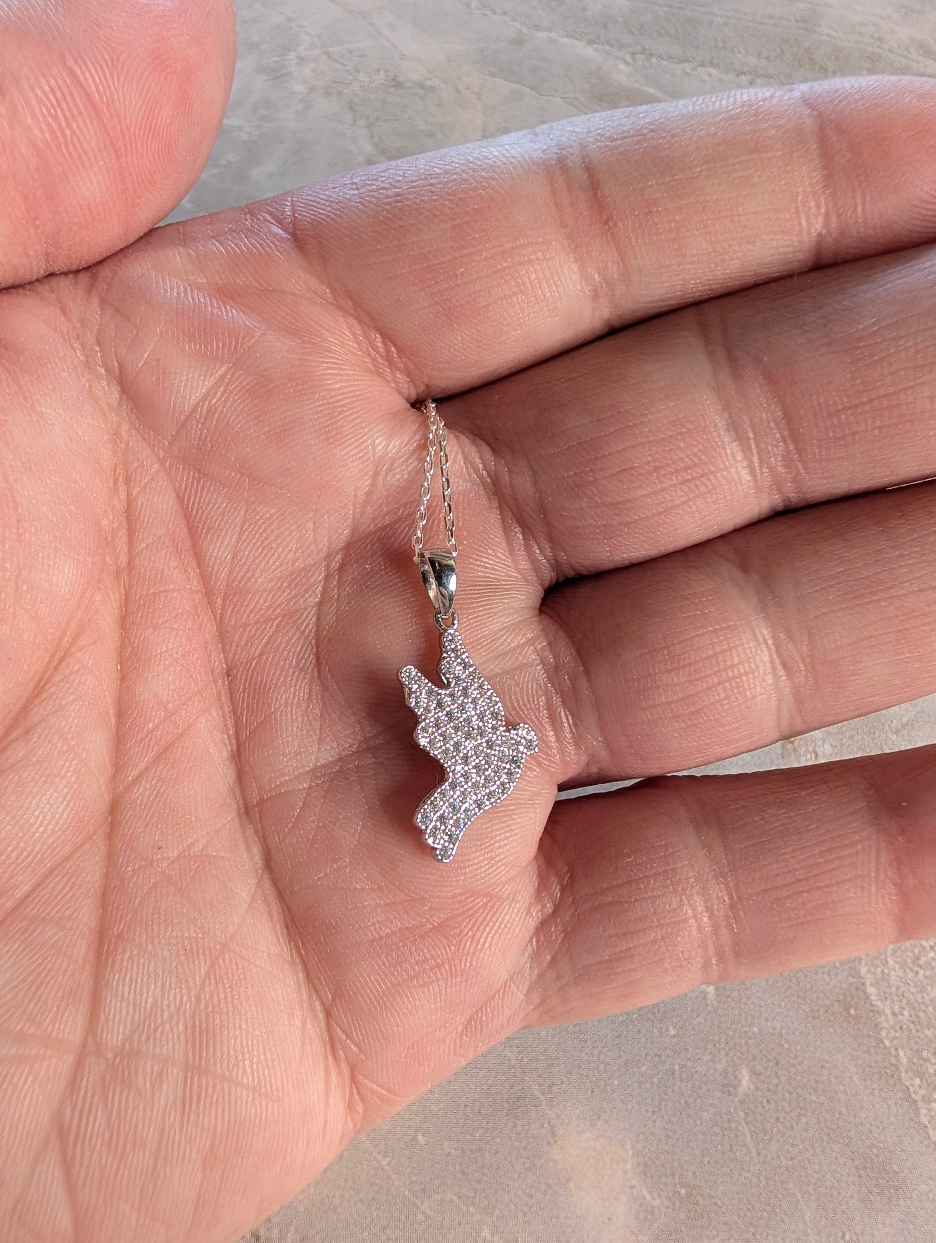 Sterling Silver CZ Peace & Love Dove Studded Pendant Necklace