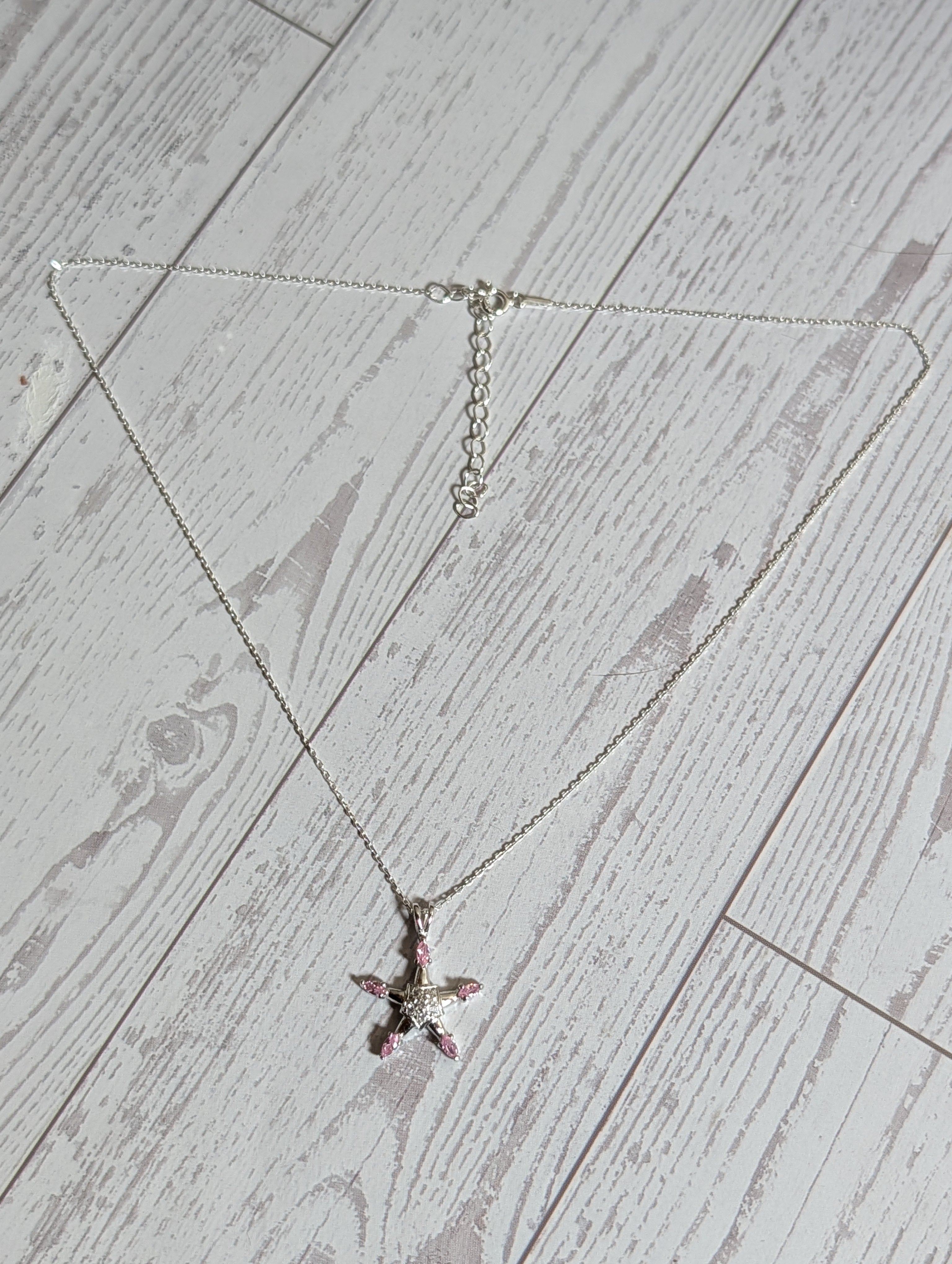 Pink Sapphire Gemstone CZ Star Shaped Sterling Silver Necklace