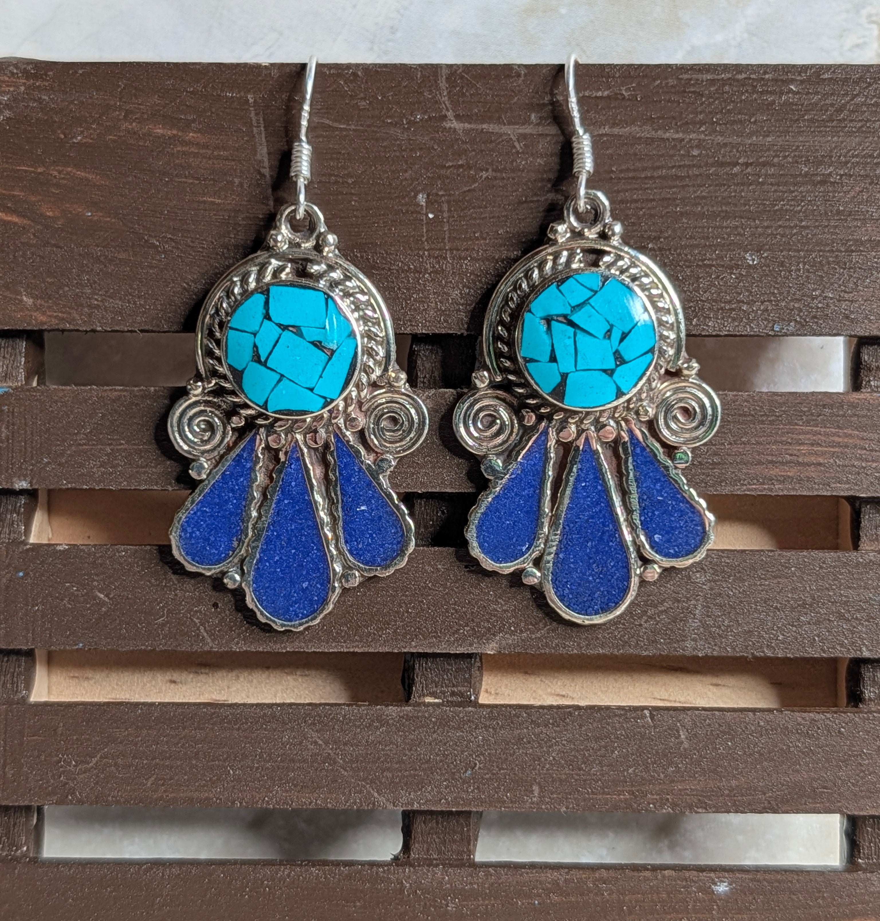 Turquoise Mosaic & Lapis Drop Earrings