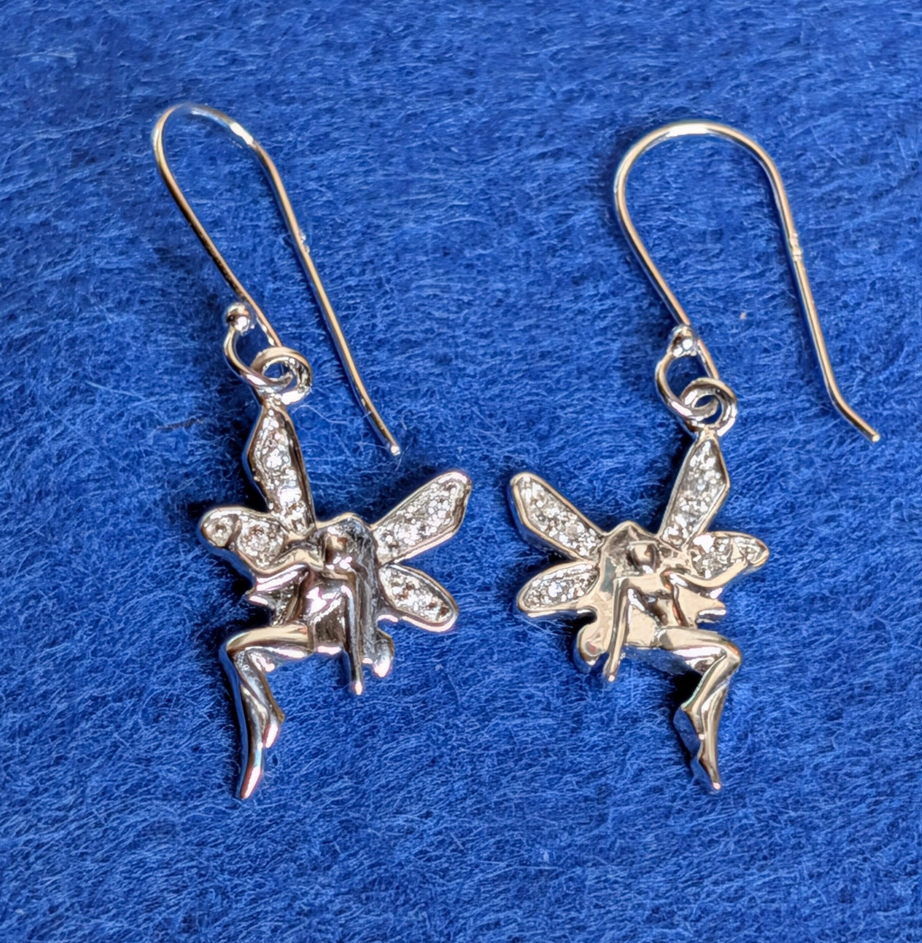 Sterling Silver & CZ Fairy Woman Wire Earrings