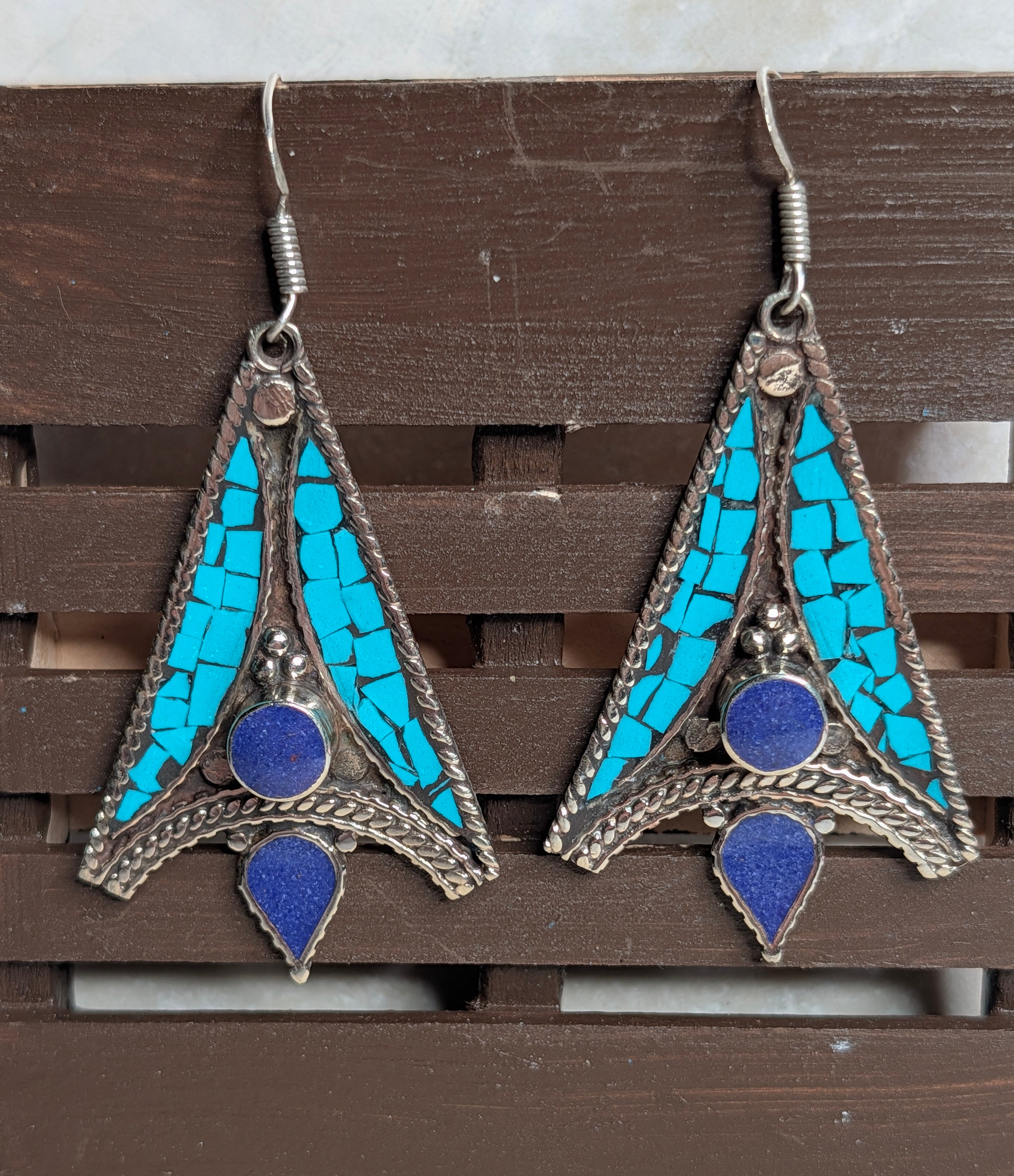 Turquoise Mosaic & Lapis Drop Earrings