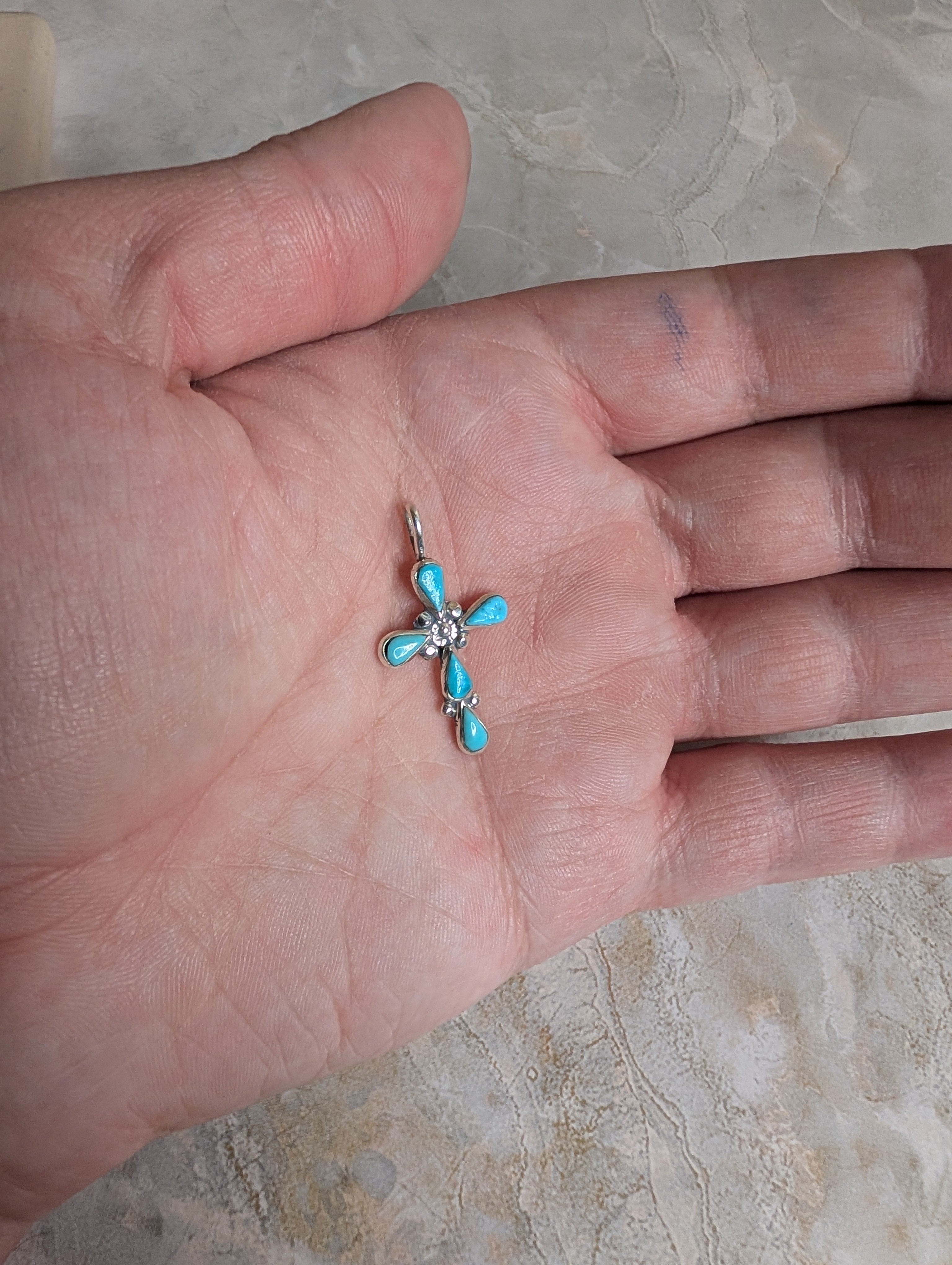 Handcrafted Kingman Turquoise Sterling Silver Cross Pendant
