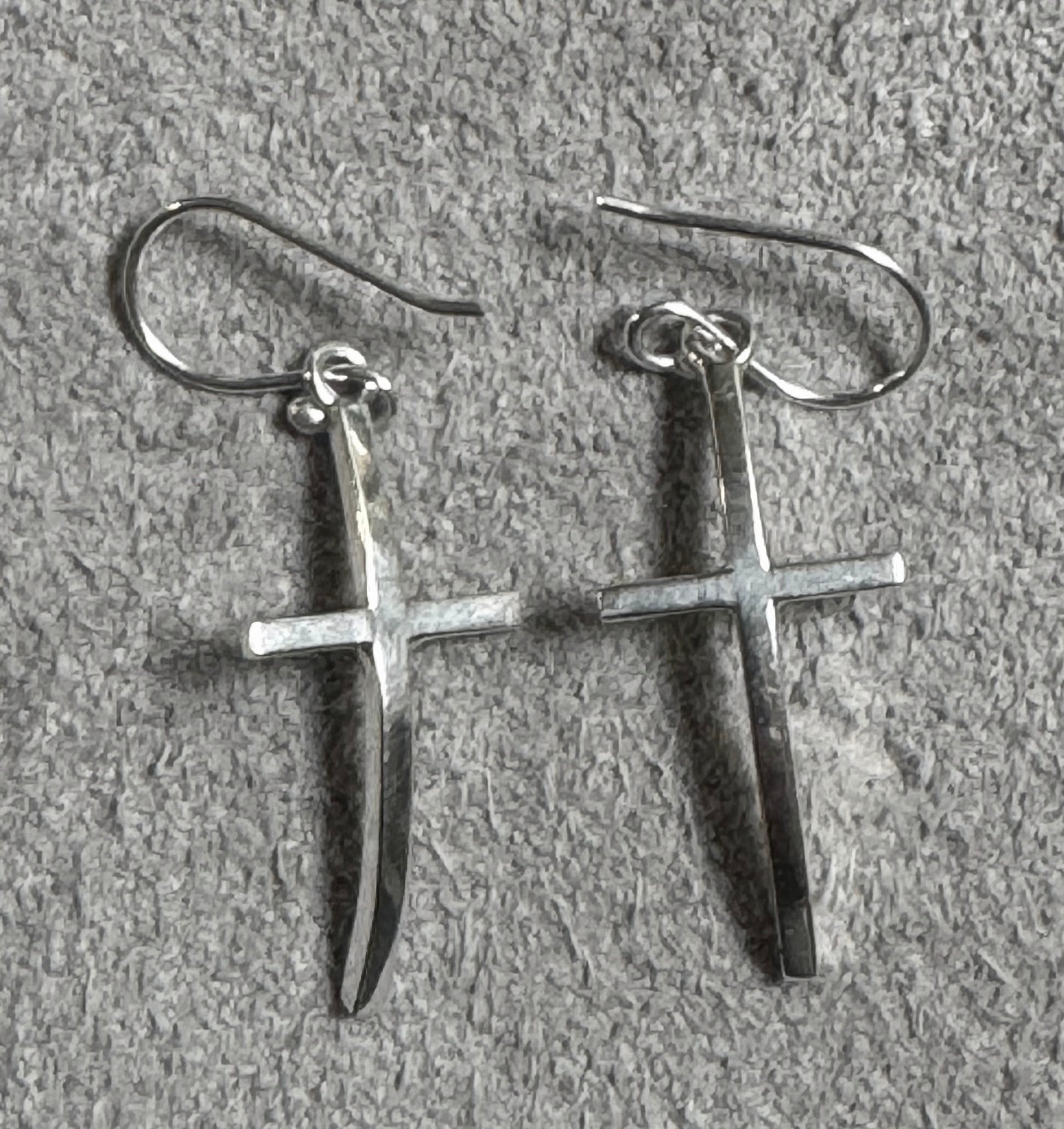 Sterling Silver Curved Cross On Hook Earrings