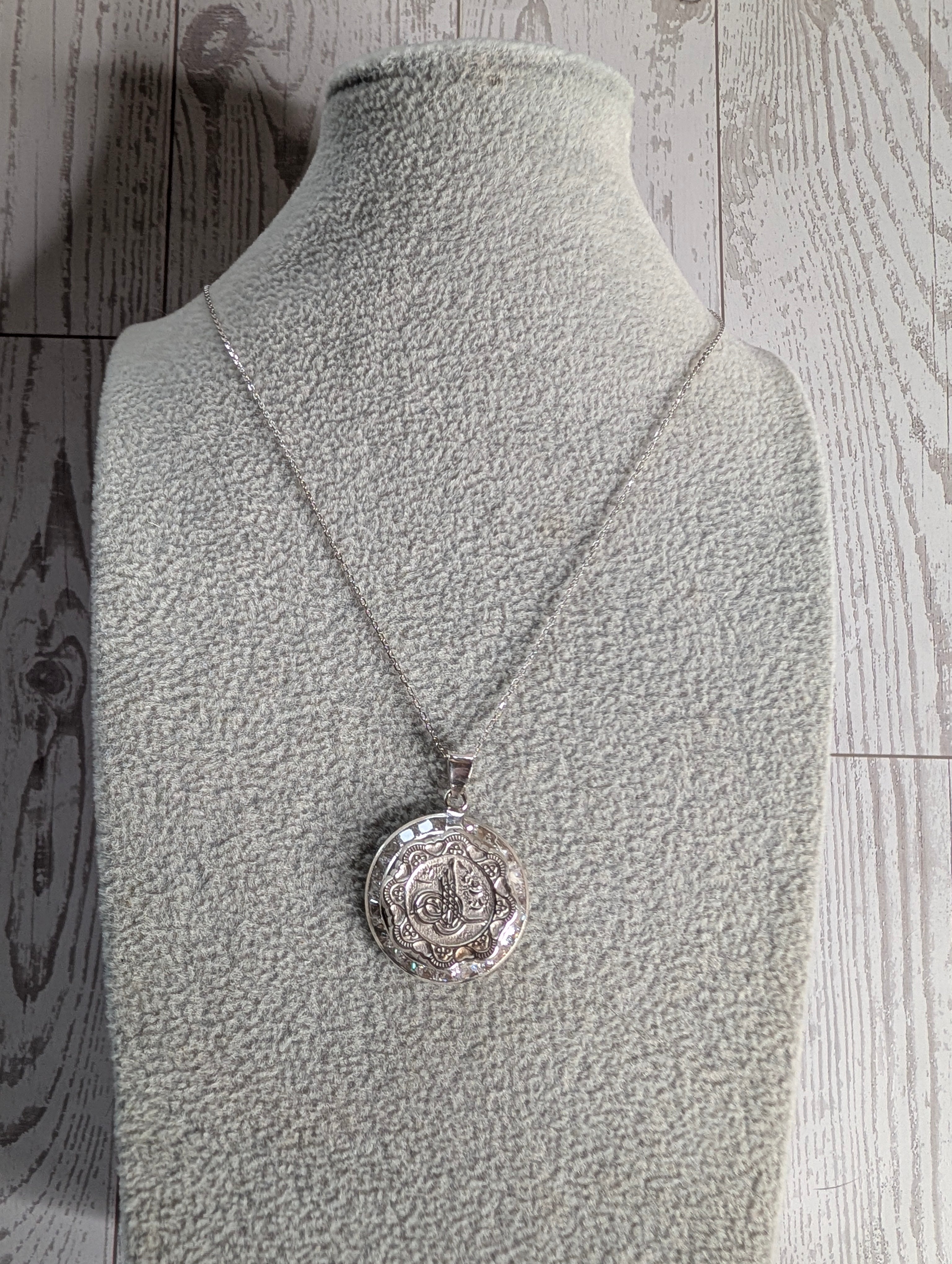 Sterling Silver Ottoman Empire Tughra Silver Coin Medallion Necklace
