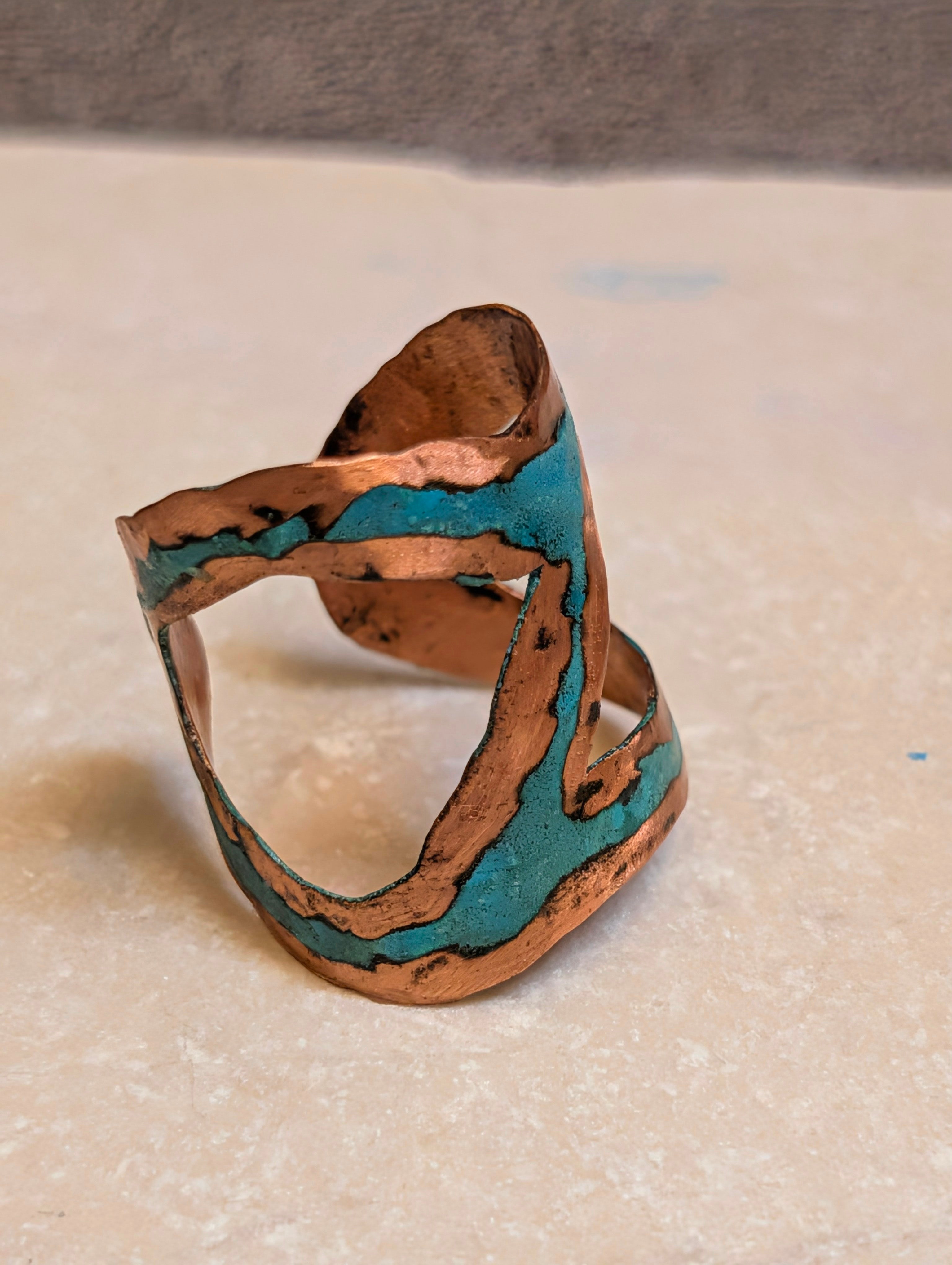 Sterling-Oxidized Lacquer Copper & Turquoise Rio Ring 7.5