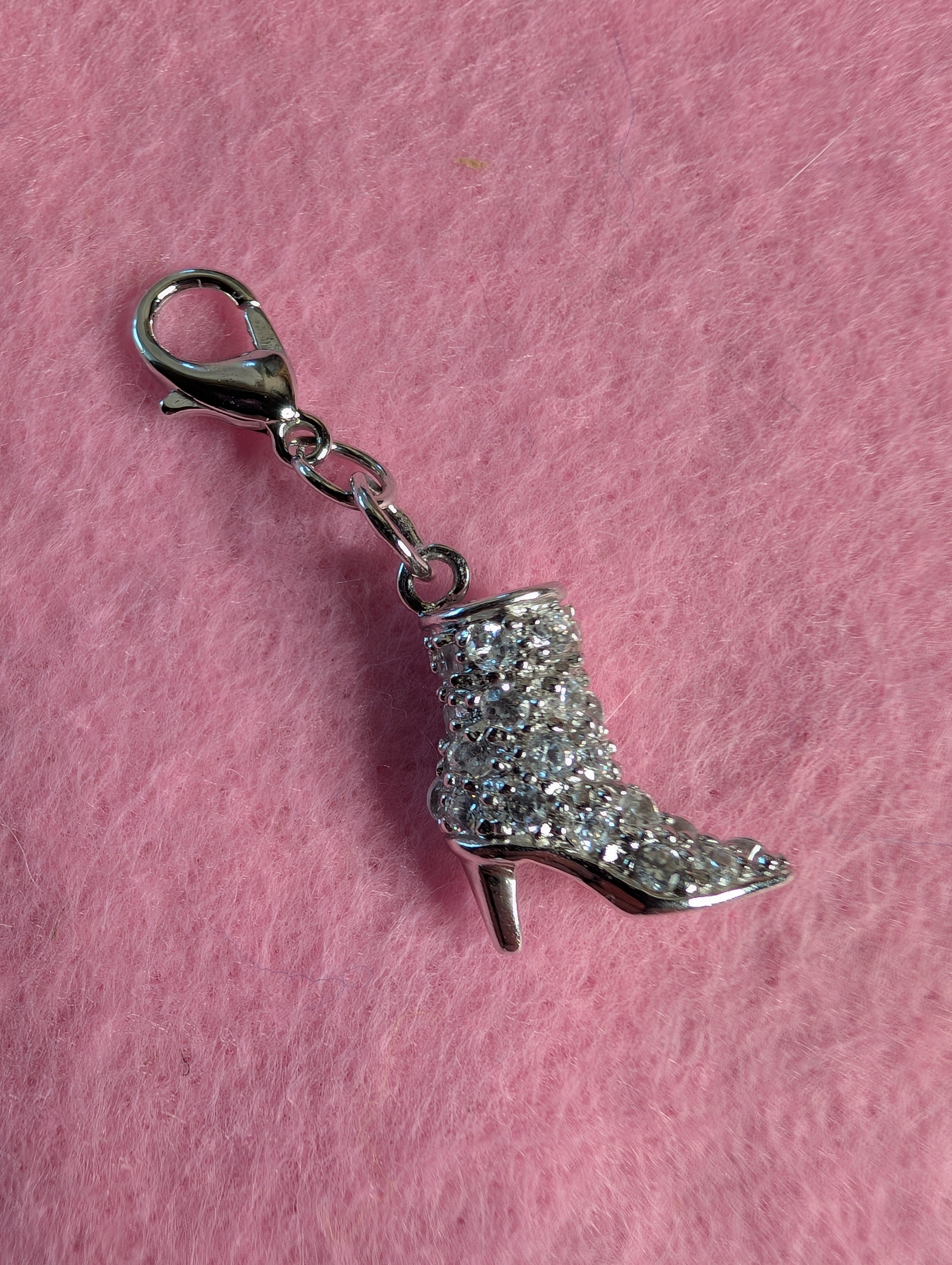 Sterling Silver Detailed CZ High Heel Cowboy Boot Charm