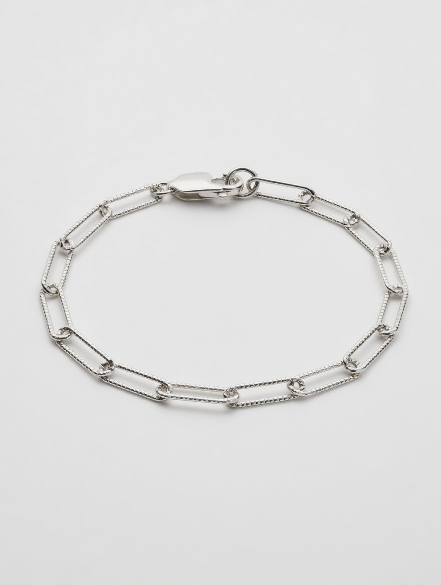 Sterling Silver Textured Chain Link Charm Bracelet 7.5"