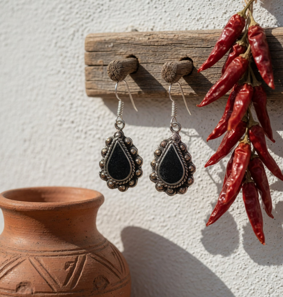 Onyx & Silver Dangle Earrings