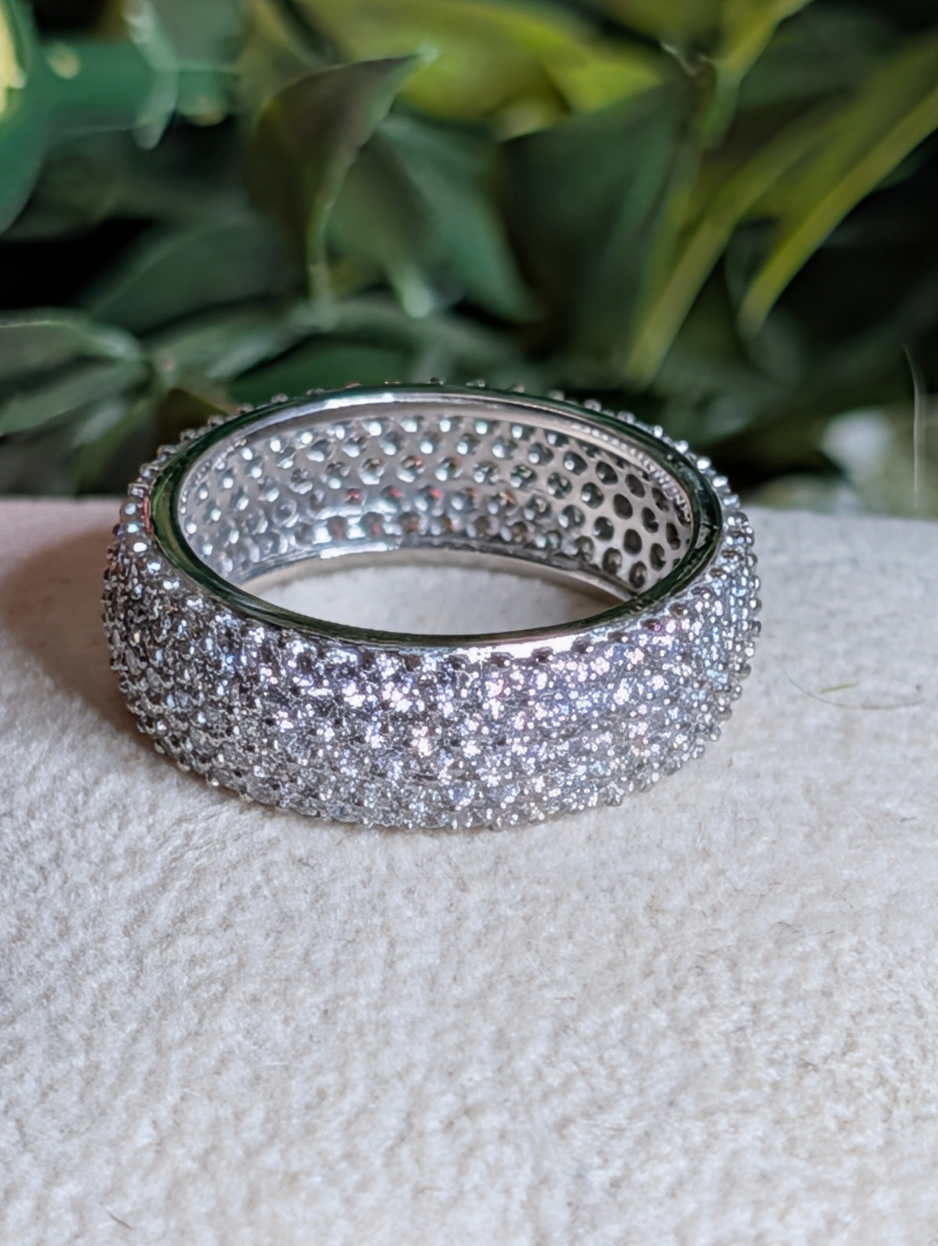 Sterling Silver CZ Fully Paved Stone Inlay Wide Band Ring Size 9.5