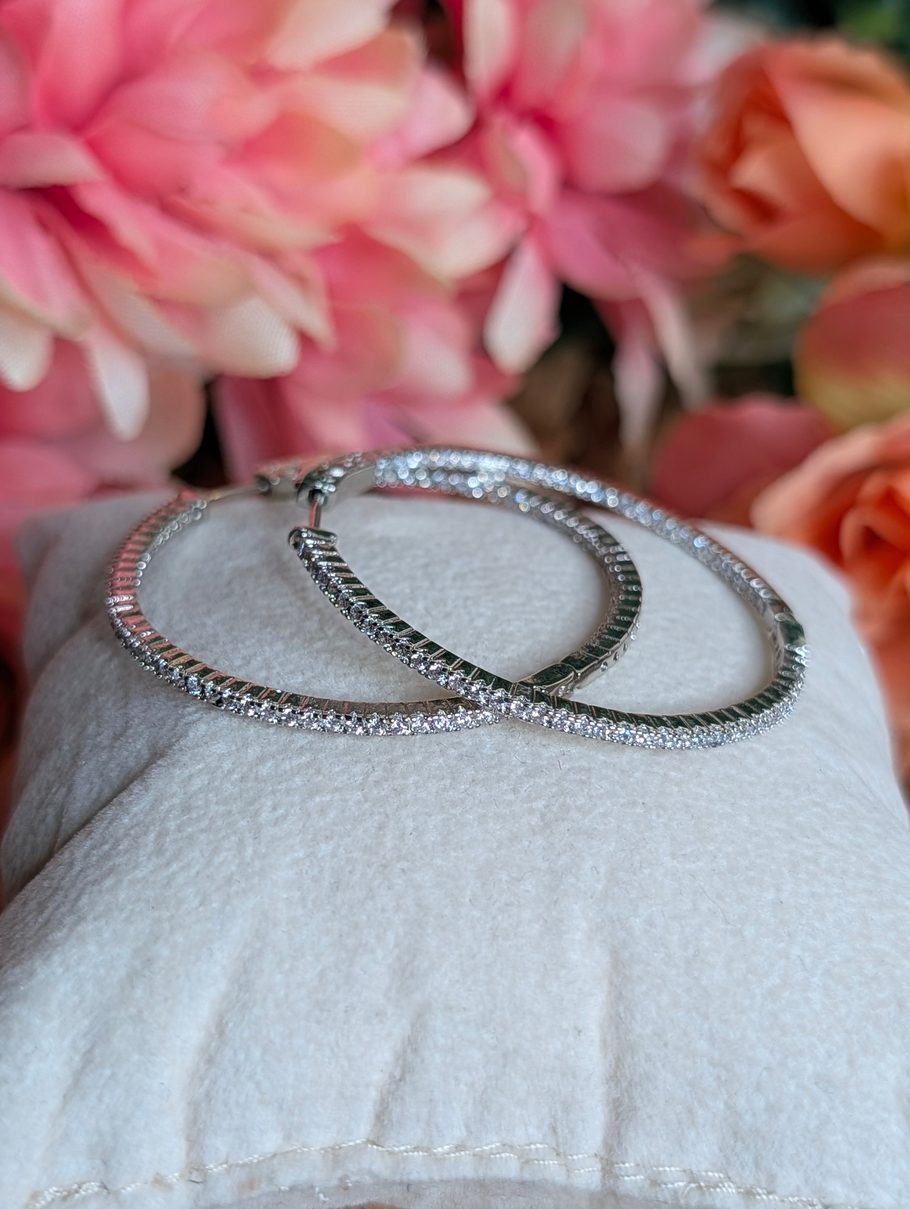 Large & Thin Silver Plated CZ Hoop earrings
