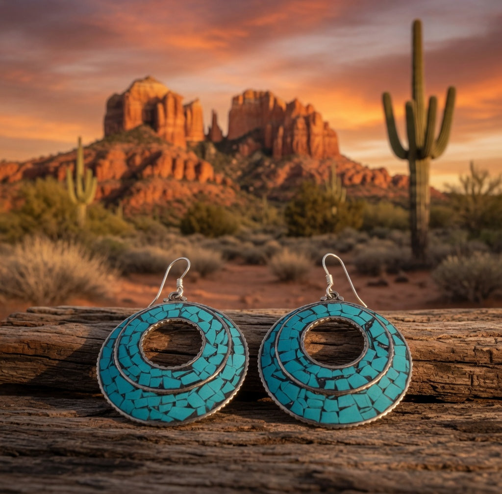 Mosaic Turquoise Disk Shaped Earrings
