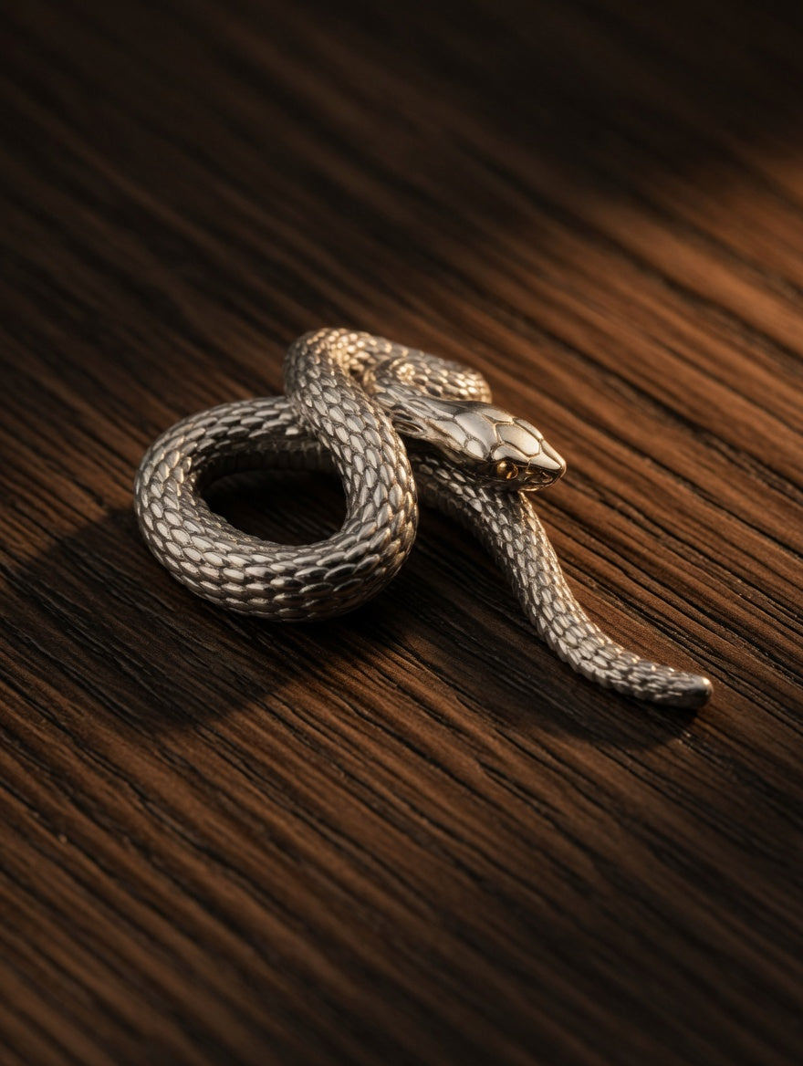 Sterling Silver 18k Gold Coiled Rattlesnake Pendant