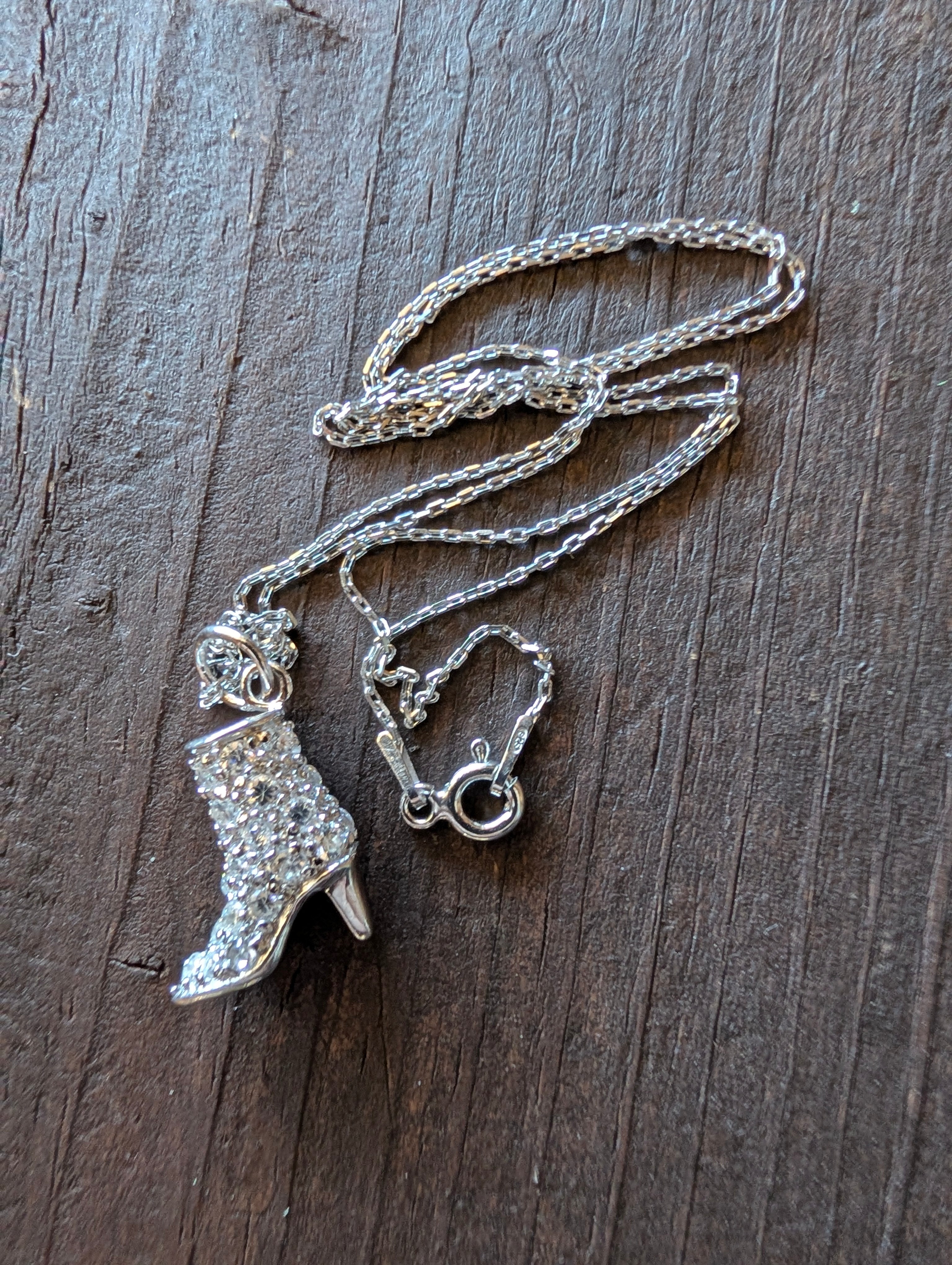 Sterling Silver Detailed CZ High Heel Cowboy Boot Pendant Necklace
