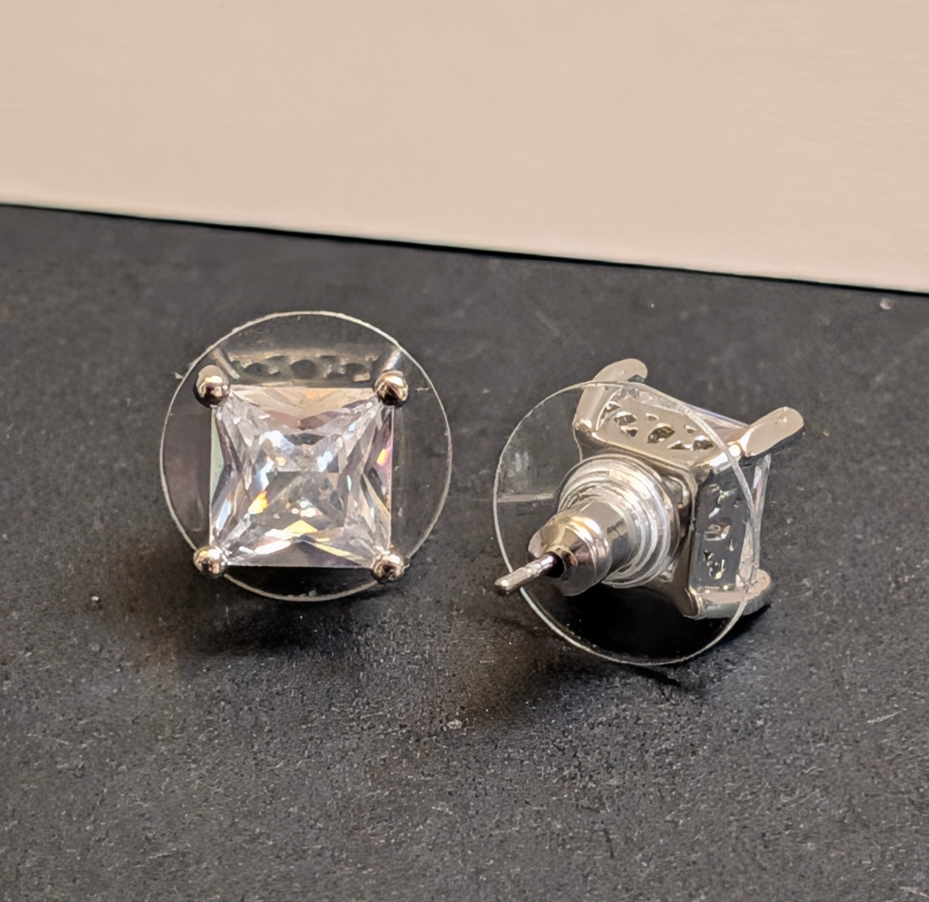 Silver 7mm Cut Square Shaped CZ Stud Earrings