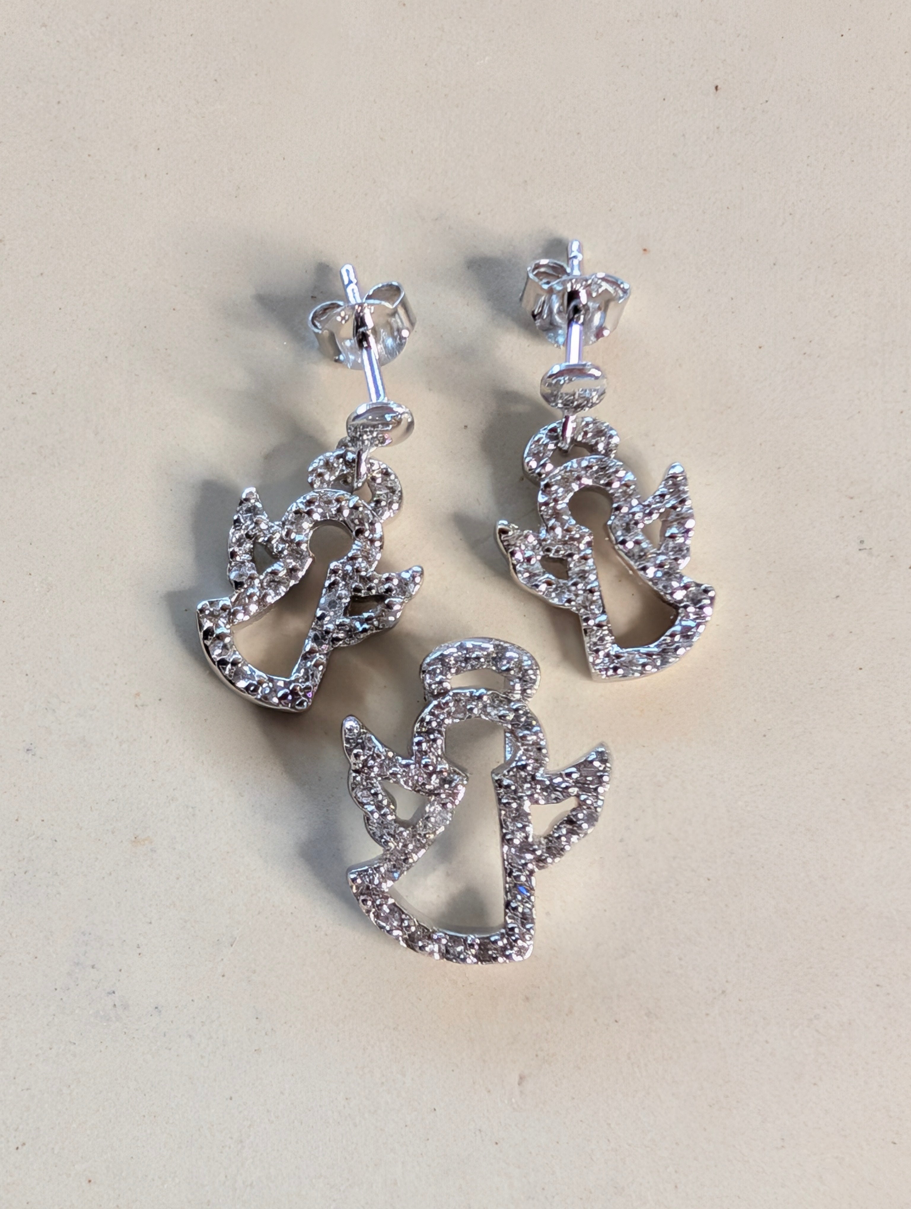 Sterling Silver CZ Matching Angel Earrings & Pendant Jewelry Set