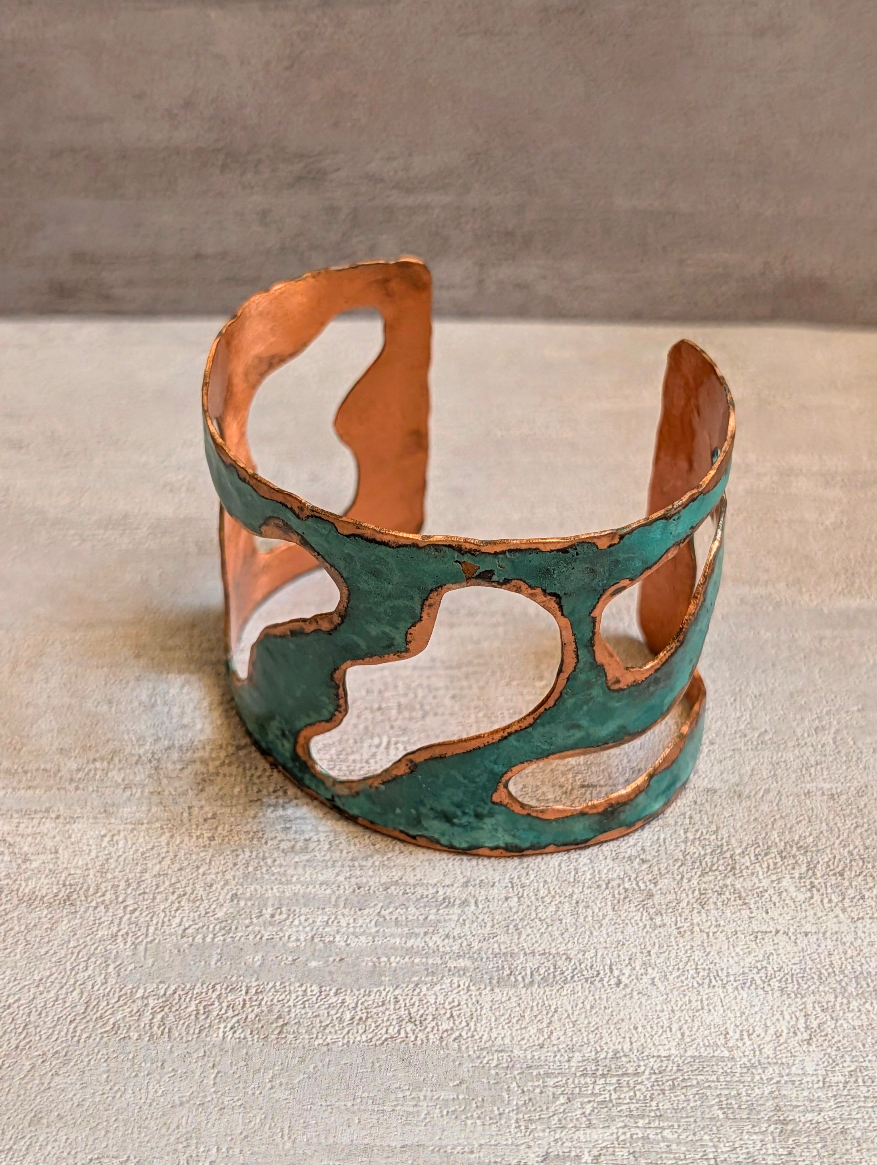 Sterling-Oxidized Lacquer Copper & Turquoise Lake Cuff Bracelet 2"