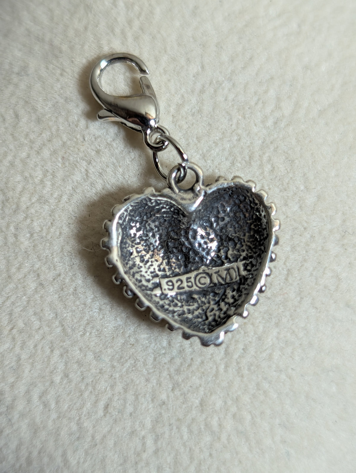 Handcrafted Textured Heart Charm Sterling Silver